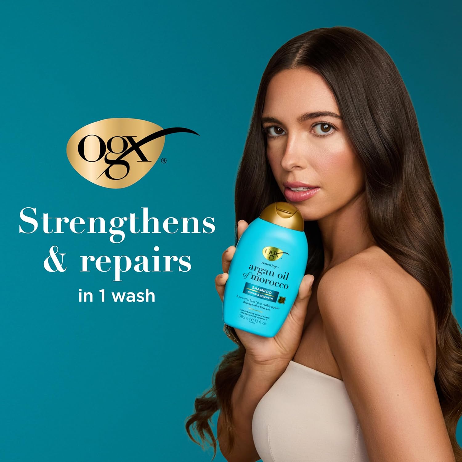 Buy now OGX Renewing + Argan Oil of Morocco Shampoo, Damage Repairing Shampoo & Argan Oil to Help Strengthen & Repair Dry, Damaged Hair, Paraben-Free, Sulfate-Free Surfactants, 13 fl. Oz at indiglob india