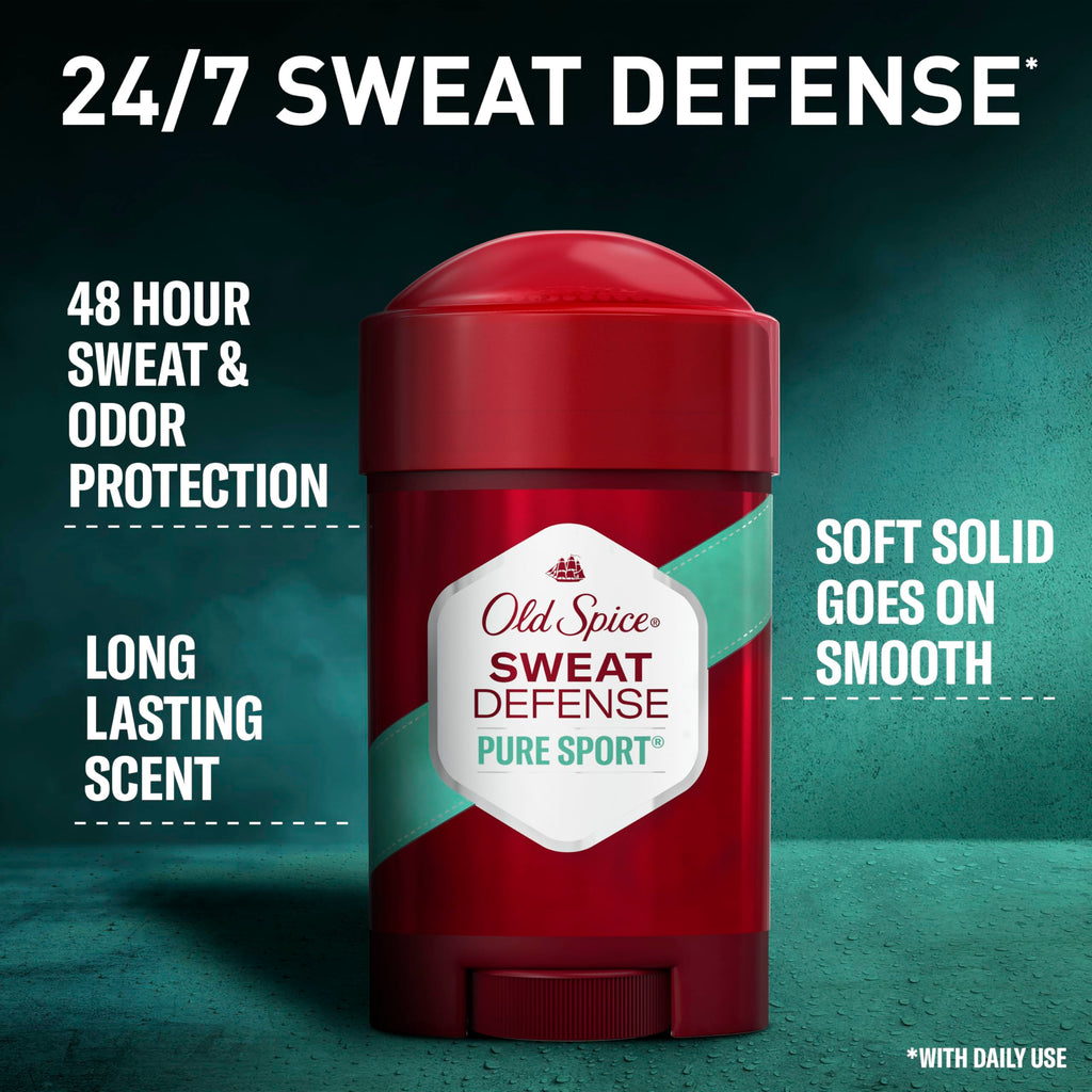 Old Spice Antiperspirant and Deodorant for Men, 24/7 Sweat and Odor Protection, Legendary Fragrance, Sweat Defense, Pure Sport Plus, 2.6 oz Twin Pack