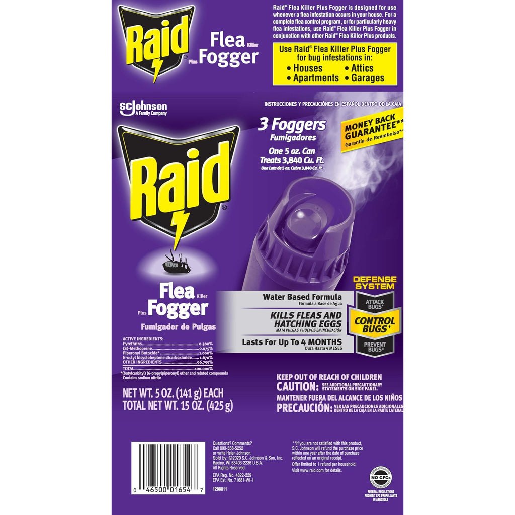 Raid Flea Fogger Plus Killer, Kills Fleas and Hatching Eggs, Lasts for up to 4 Months, Indoor Fogger, 3 Count (Pack of 3)