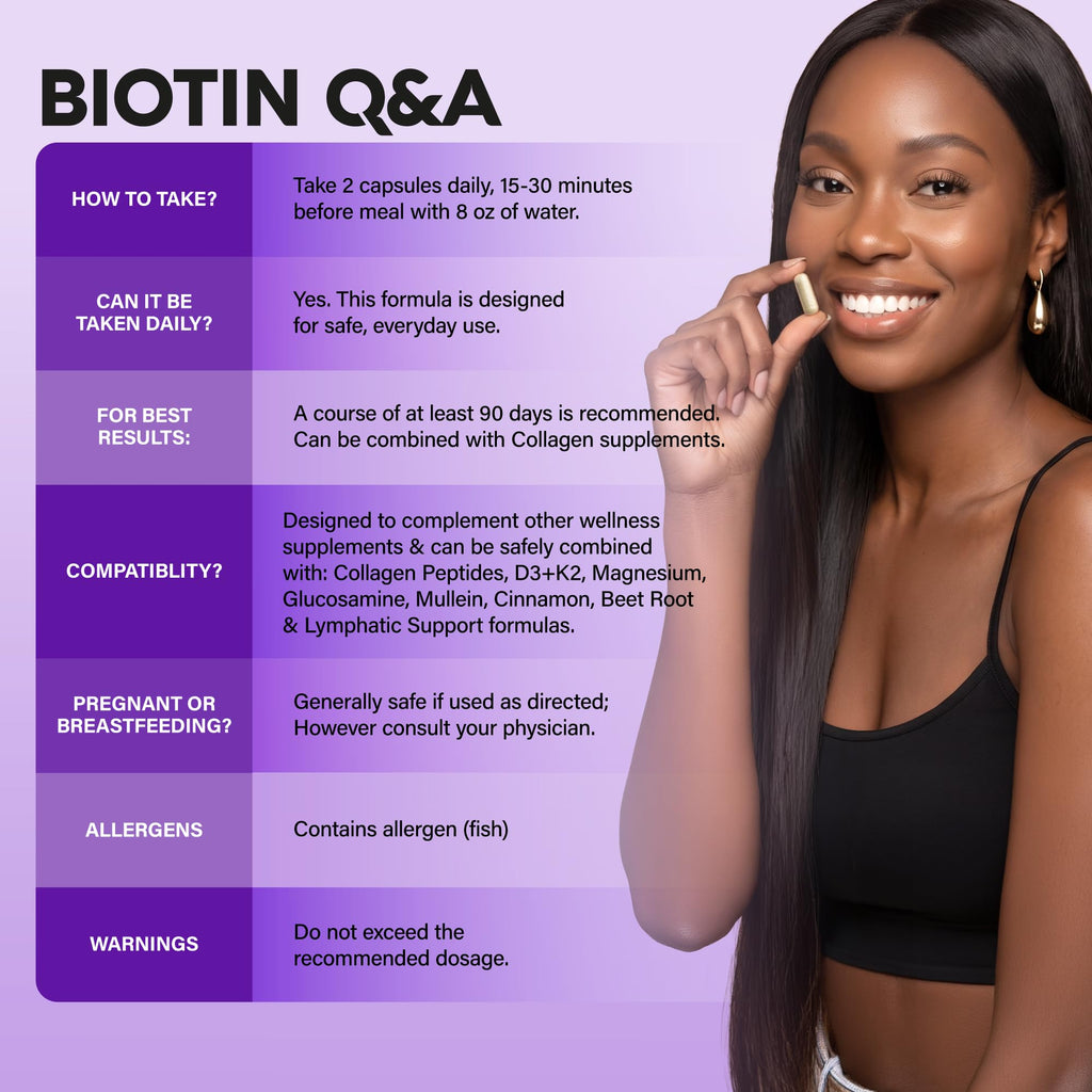 Biotin, Collagen, Hyaluronic Acid & Keratin - Hair Growth Support - 60 Caps | Hair, Skin & Nails Vitamins - Clinically Tested Supplement for Men & Women - 25000mcg Vitamins B1, B2, B3, B6 & B7