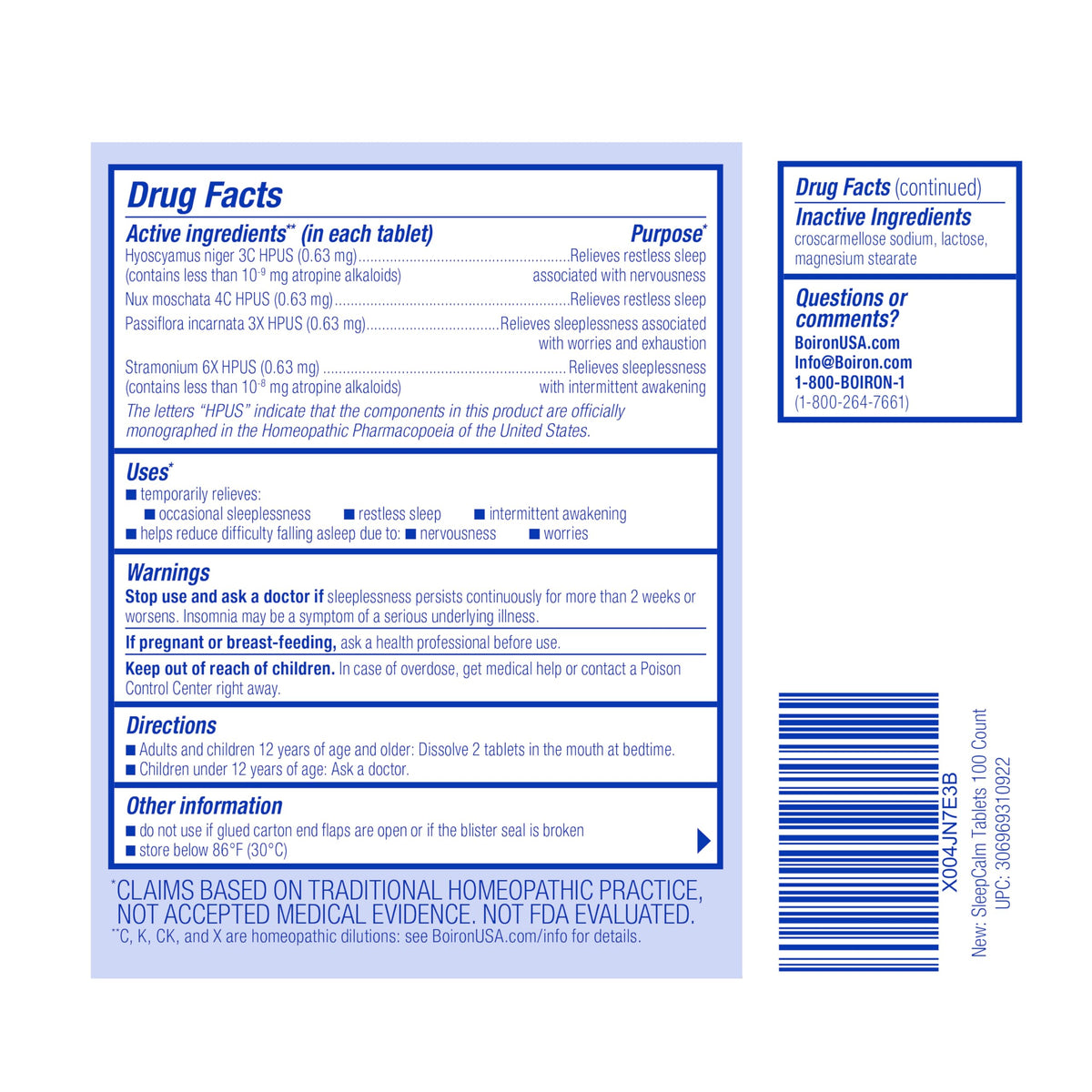 Boiron SleepCalm Tabs - 100 Count for Deep, Relaxing, Restful Nighttime Sleep - Melatonin-Free and Non Habit-Forming Sleep Calm Meltaway Tablets