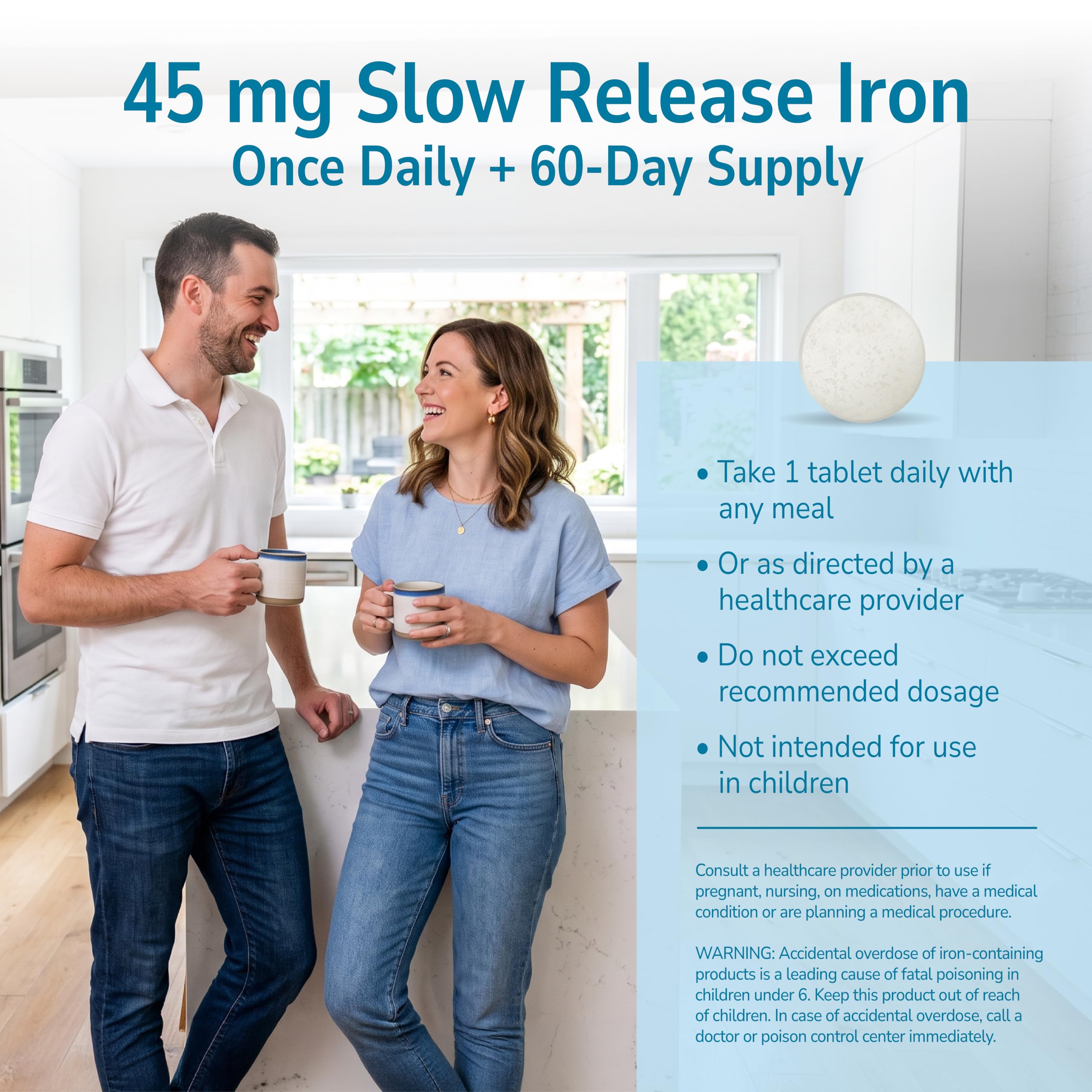 21st Century Slow Release Iron 45mg Tablets, Gentle on Stomach, 60 Count | High-Potency Ferrous Sulfate, Compare VS. Slow FE® & Healthy Red Blood Cells, Gluten Free, No Added Yeast, For Women & Men