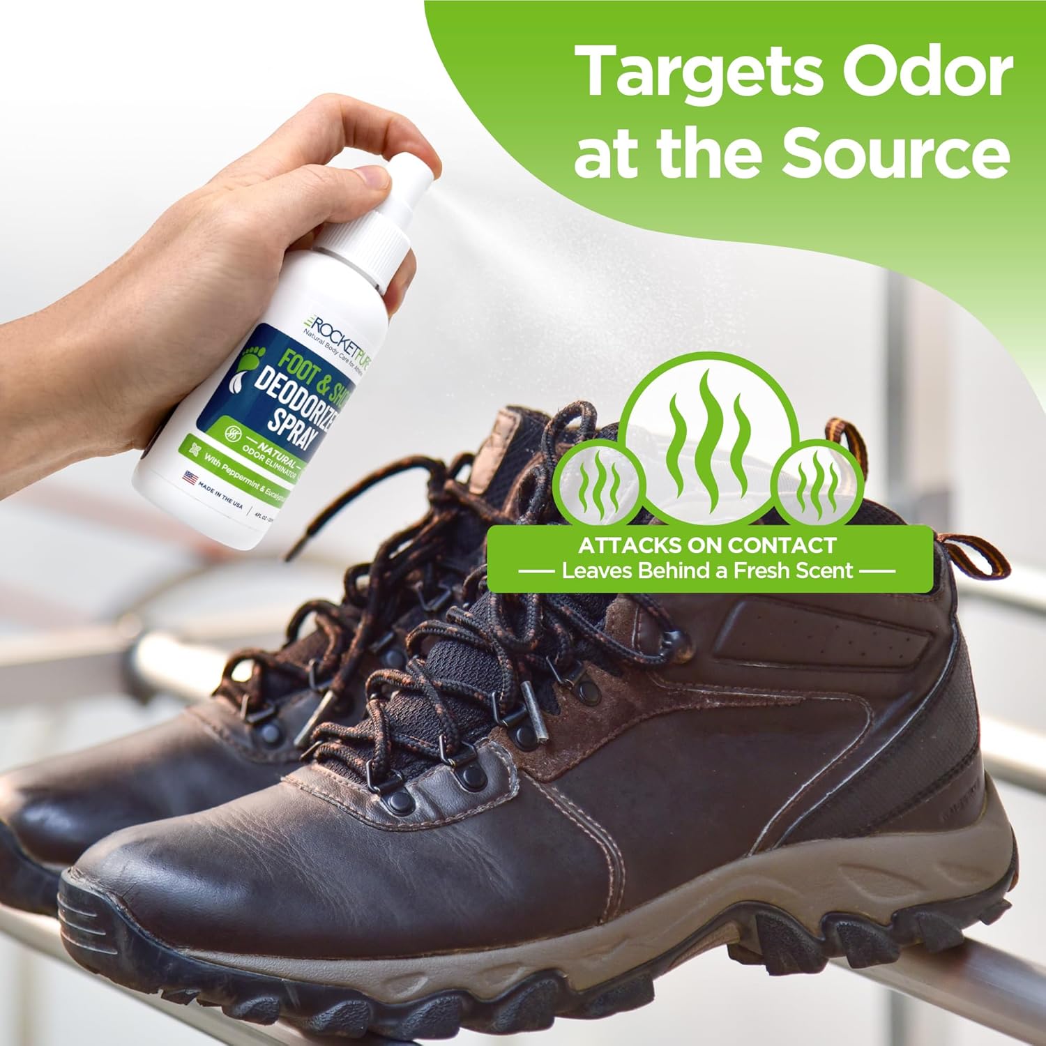 Buy now Rocket Pure Natural Foot & Shoe Deodorizer Spray - Foot Spray for Smelly Feet & Shoe Spray for Smelly Shoes - Removes, Controls & Prevents Odors - Made with Essential Oils - Made in USA (Mint, 4oz) at indiglob india