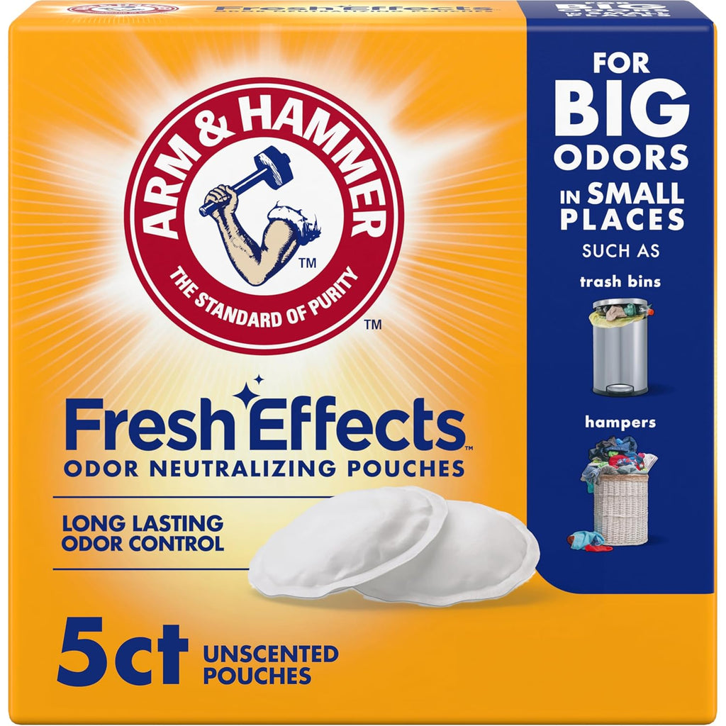 Buy now Arm & Hammer Fresh Effects Odor Neutralizing Baking Soda Pouches, Unscented Deodorizer for Long Lasting Freshness in Shoes, Gym Bags, & Small Spaces, 5 count at indiglob india