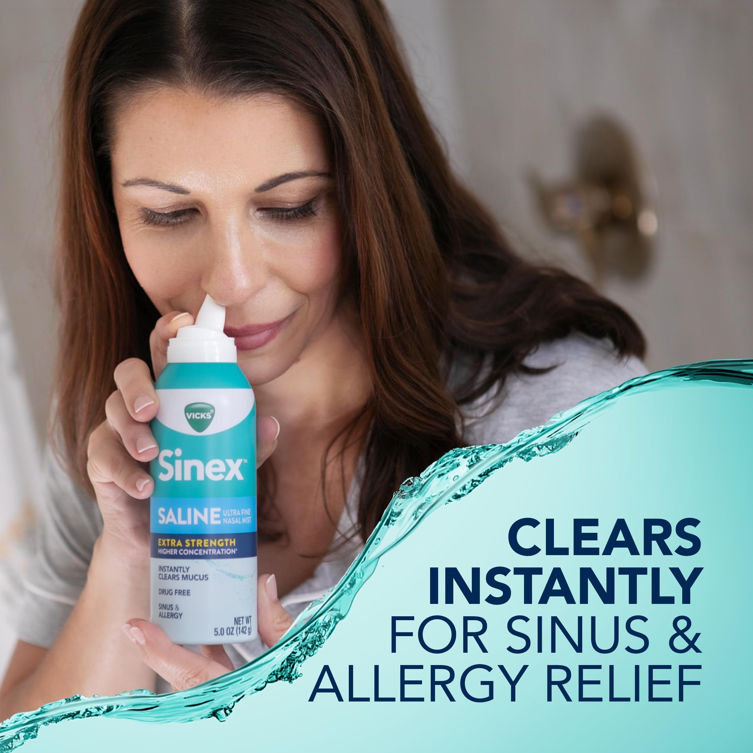 Buy now VICKS Sinex Saline Extra Strength Nasal Spray, 3X Concentrated* Drug Free Ultra Fine Mist, Instantly Clears Mucus, Ultra Concentrated to Clear Congestion Fast, Safe For Daily Use, 5 OZ x 2 at indiglob india