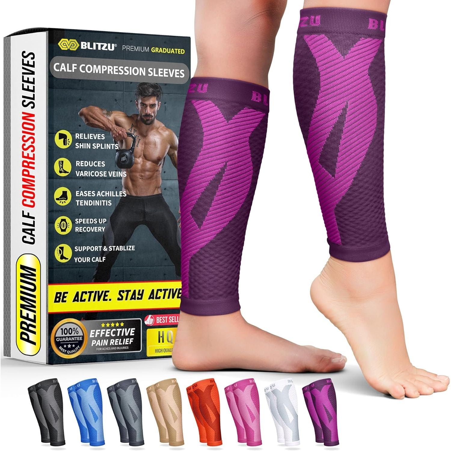 Buy now BLITZU Calf Compression Sleeve for Men & Women Footless Compression Socks Support Runners Leg Sleeve Shin Splints Pain Relief XX-Large Purple at indiglob india