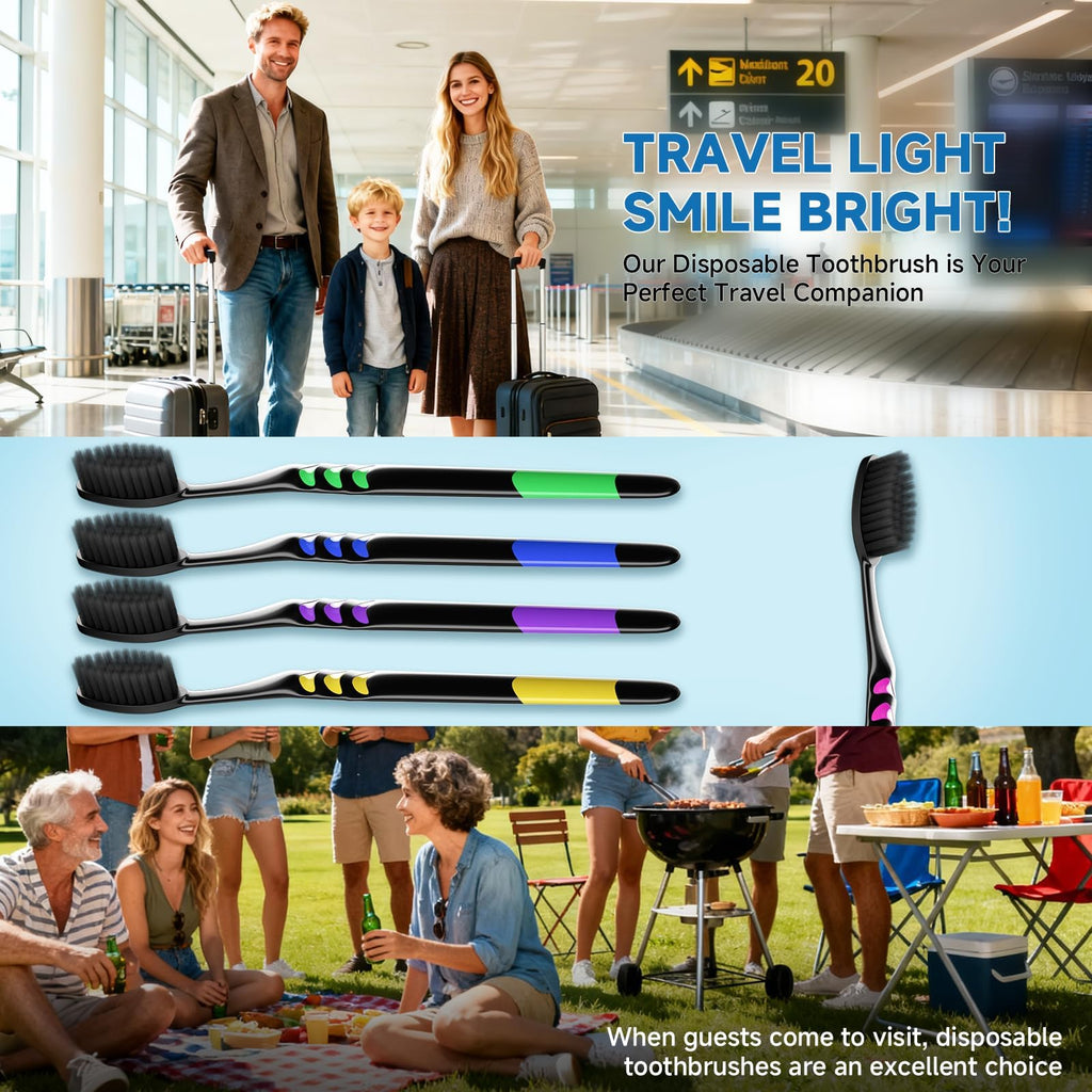 50 PCS Individually Wrapped Bulk Toothbrush Pack, Disposable Soft Bristle for Adult or Kid, Ergonomic Handle, Perfect for Travel, Hotel, Donation