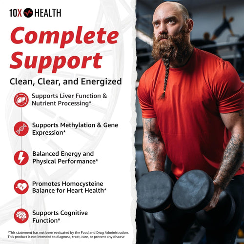 10X Health Tmg Supplements - 60 Capsules | Trimethylglycine: Betaine Anhydrous, Liver & Heart Support, Non-GMO & Gluten-Free
