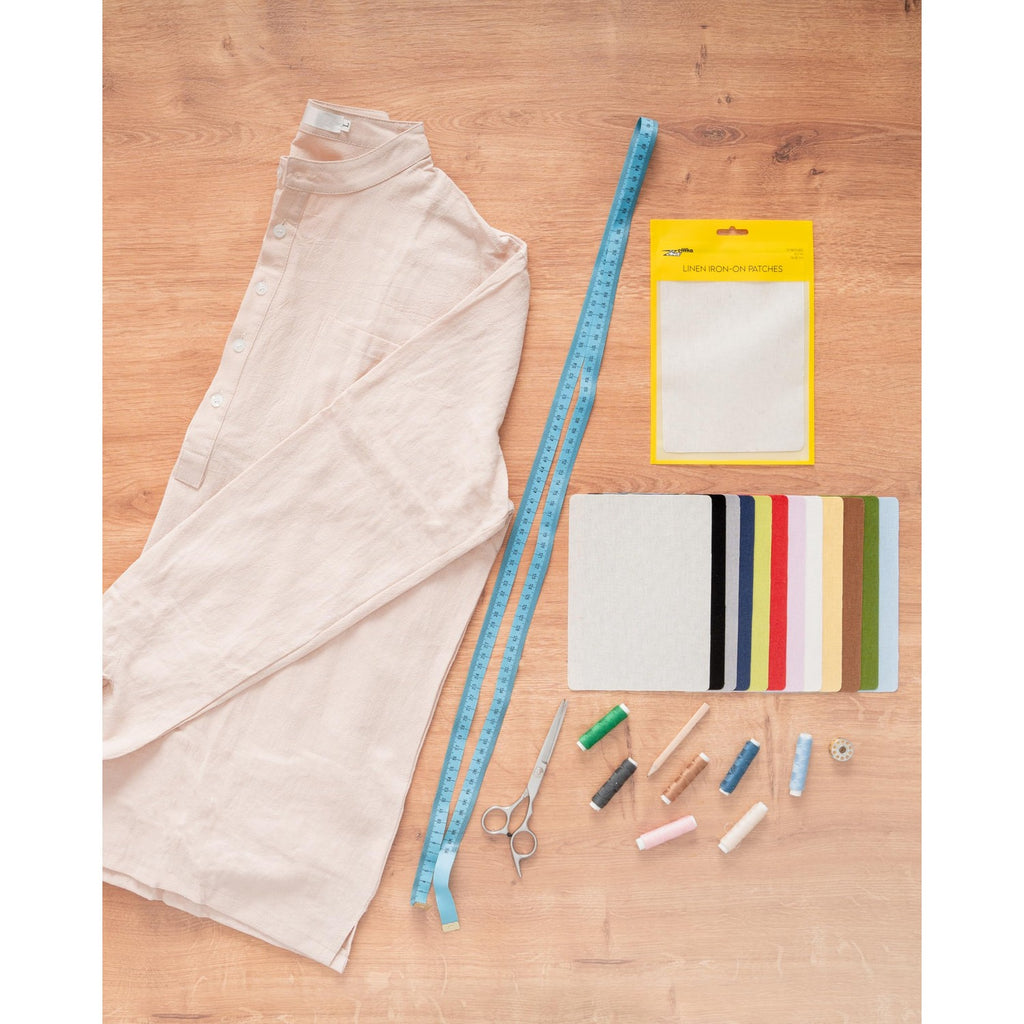 ZEFFFKA 12-Pack Linen Iron-on Patches Fabric Repair Kit for Clothing Shirts Pants Dresses Natural Look Strong Adhesive 12 Colors 30% Linen 70% Cotton 5” x 7”