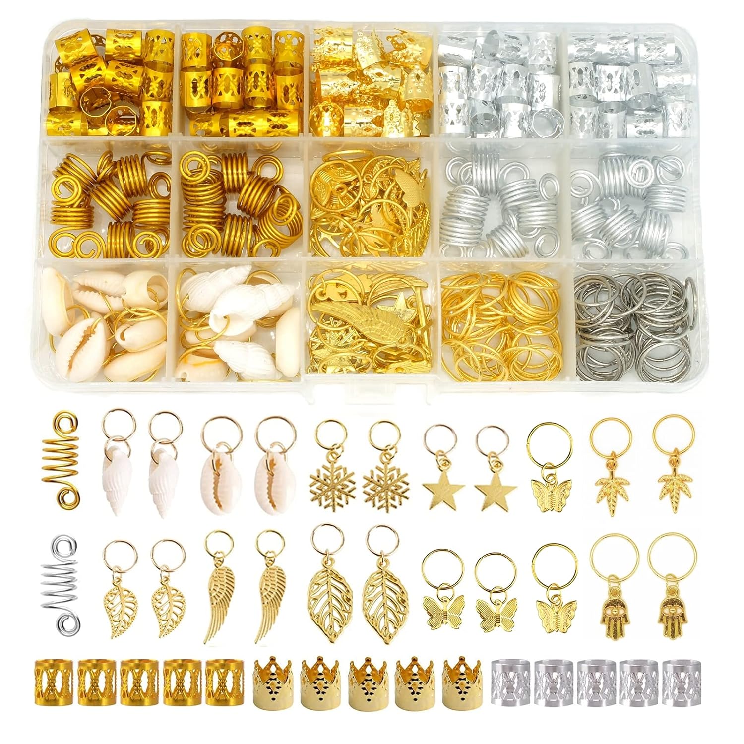 Buy now 220-Piece Braiding Hair Rings - 15 Styles, Jewelry for Braids, Clips, Pendants, Headbands & Accessories Style D at indiglob india