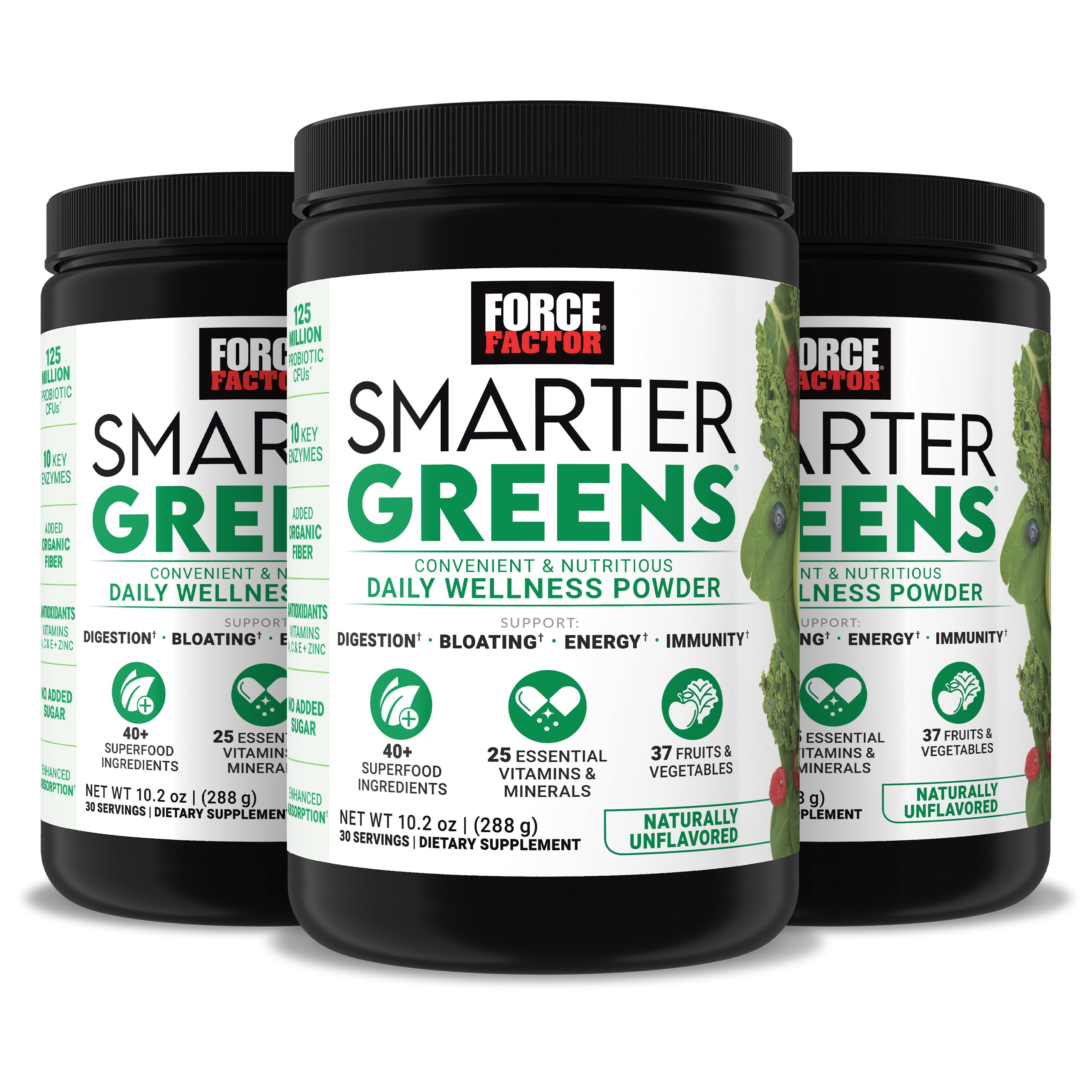 Force Factor Smarter Greens Daily Wellness Powder to Support Gut Health | Greens Superfood Powder for Bloating & Digestion, with 40+ Superfoods, 125 Million CFU of Probiotics, Unflavored, 10 Servings