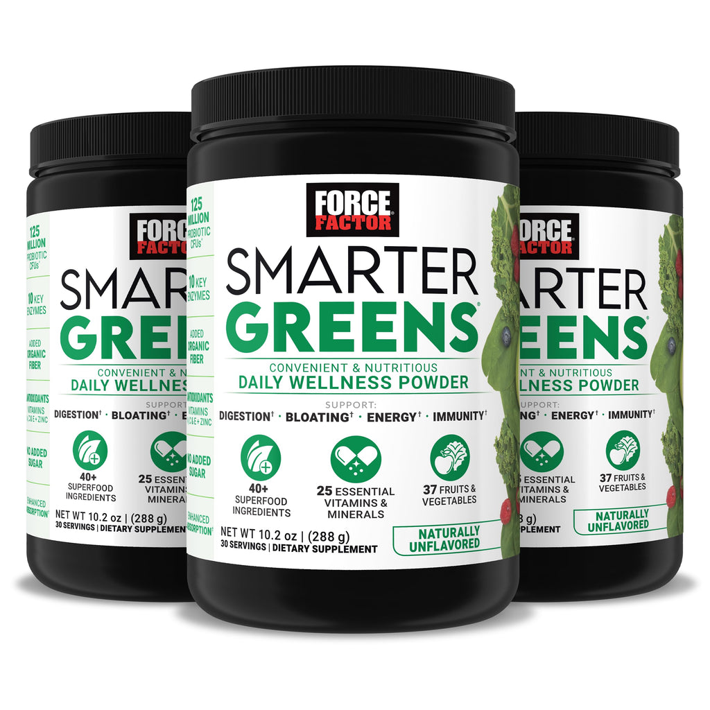 Force Factor Smarter Greens Daily Wellness Powder to Support Gut Health | Greens Superfood Powder for Bloating & Digestion, with 40+ Superfoods, 125 Million CFU of Probiotics, Unflavored, 10 Servings