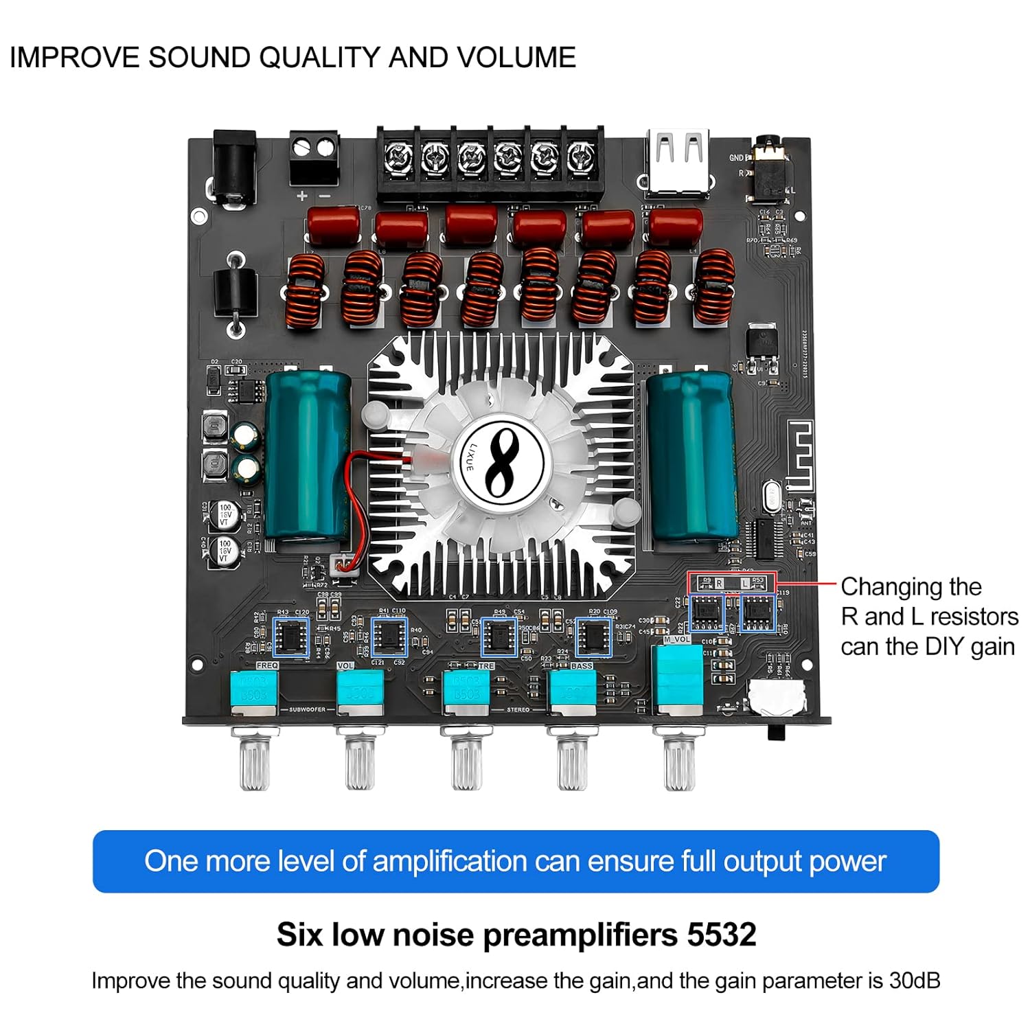 Buy now Bluetooth Power Amplifier Board Stereo - HiFi 2.1 Channel 2X220W+350W Bluetooth 5.1 16-32V Digital Power Audio Amplifier Module Subwoofer Control with AUX/Bluetooth/USB Flash Drive (ZK-AS21) at indiglob india