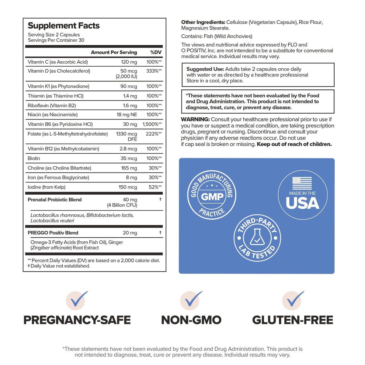 PREGGO Prenatal Vitamin + Probiotic with Folate & Choline – 30-Day Supply