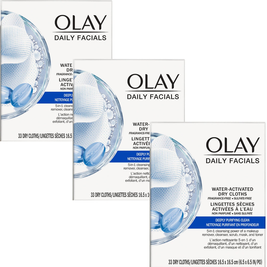 Olay Makeup Remover Wipes, Daily Facials Deep Clean Face Cleanser for Normal to Oily Skin, Alcohol & Fragrance Free, Soft Face Wash Towels, Travel Essentials for Women, Convenient Dry Cloths, 66 ct