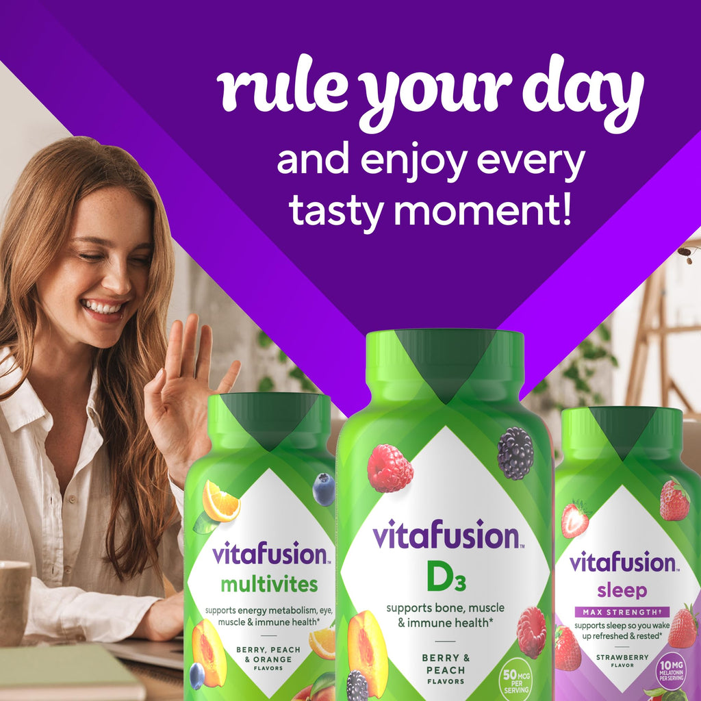 Vitafusion Vitamin D3 Gummies | 50 mcg | 150 Gummy Vitamins | for Adult Women and Men | Berry & Peach Flavor | Gluten-Free Bone and Immune Supplement