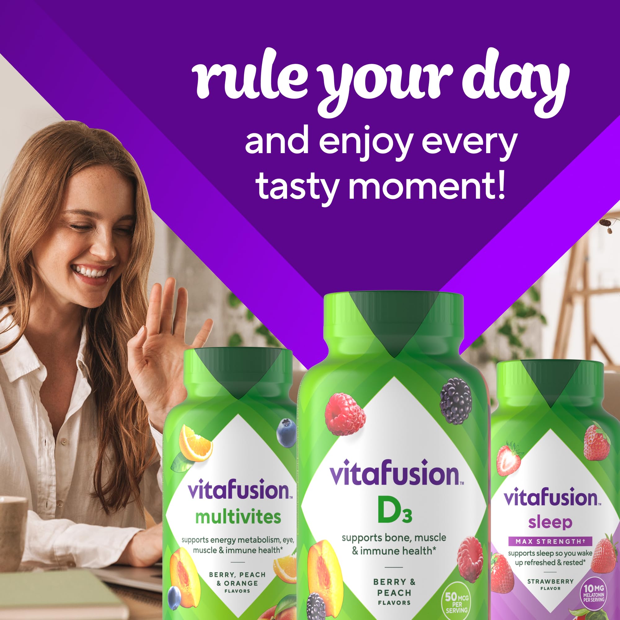 Vitafusion Vitamin D3 Gummies | 50 mcg | 150 Gummy Vitamins | for Adult Women and Men | Berry & Peach Flavor | Gluten-Free Bone and Immune Supplement