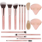Black Makeup Brushes Set 14 Pcs Professional, Premium Synthetic Foundation Makeup Brush Concealer Powder Blush Eyeshadow Brushes with 2 Powder Puff & Dual-ended Mask Applicator.Gifts for Girls