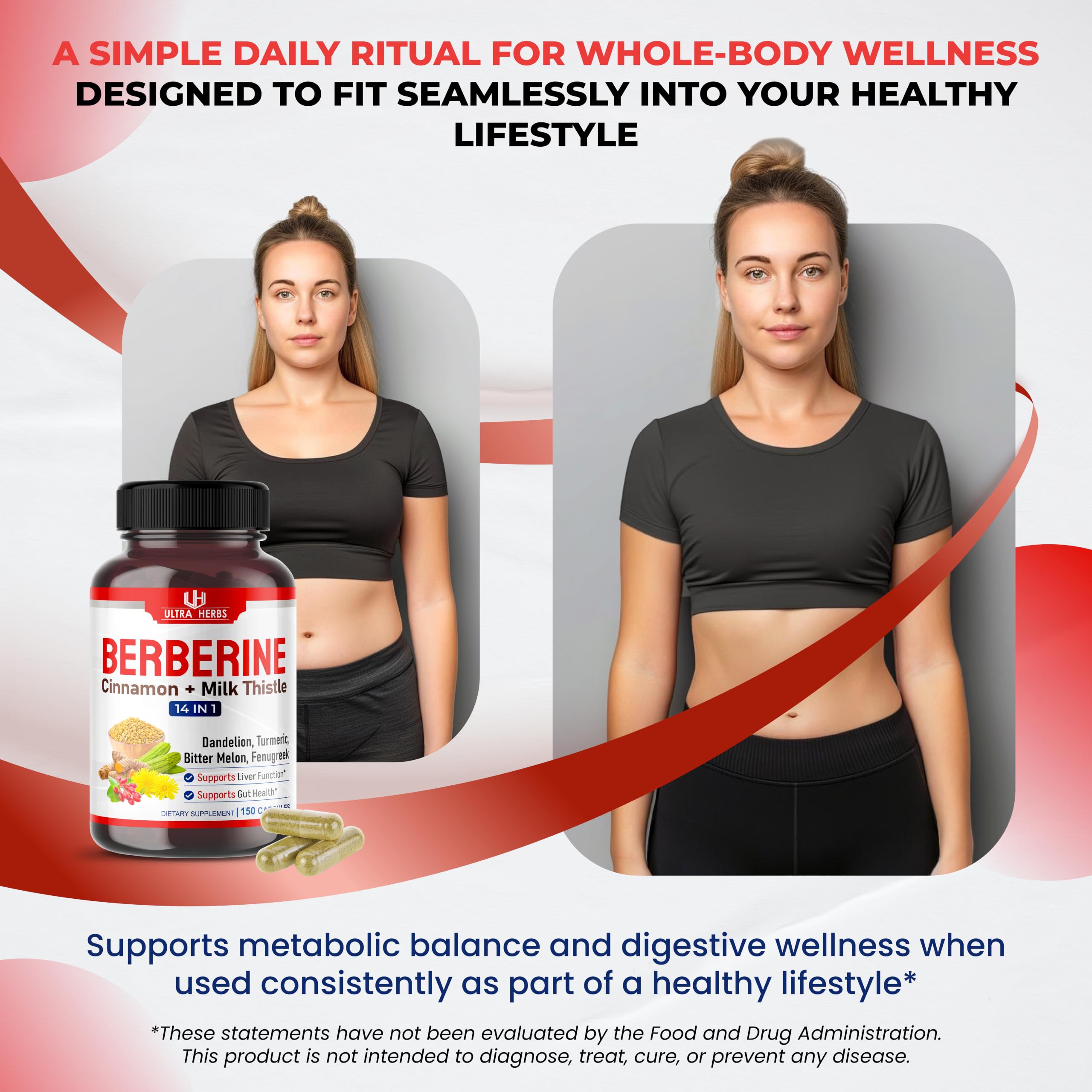 Berberine Supplement with Ceylon Cinnamon & Milk Thistle, Berberine HCL Complex, Daily Metabolic Wellness Formula, 150 Capsules, Non-GMO, Gluten Free, Quality Tested