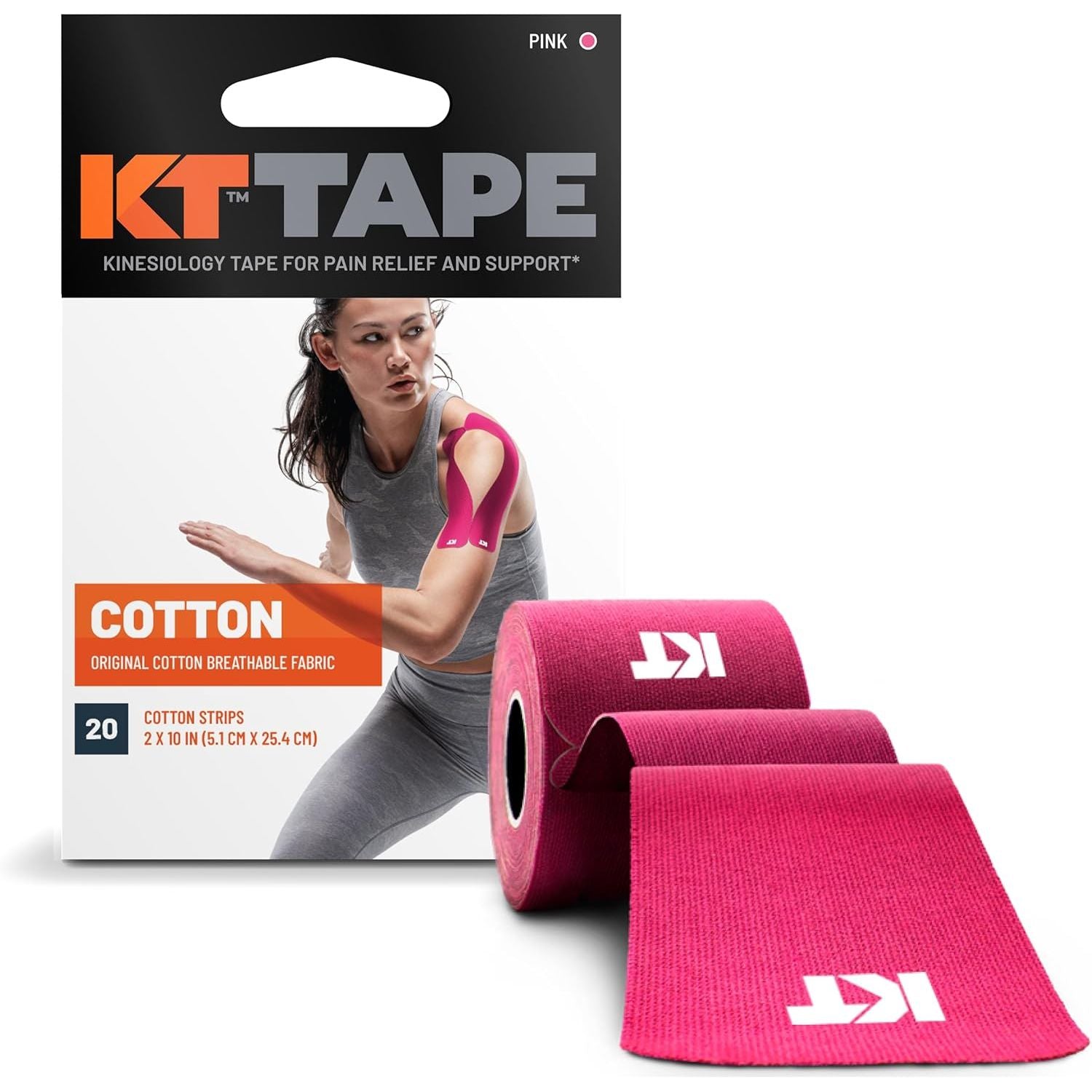Buy now KT Tape, Original Cotton, Elastic Kinesiology Athletic Tape, 20 Count, 10â€ Precut Strips Pink at indiglob india