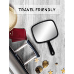 OMIRO 9.3" L x 6.6" W Hand Mirror, All Black Handheld Mirror with Handle | Salon Mirror Hand Held, Hangable, Travel Mirror for Men Women, Distortion-Free Reflection, for Shaving and Makeup