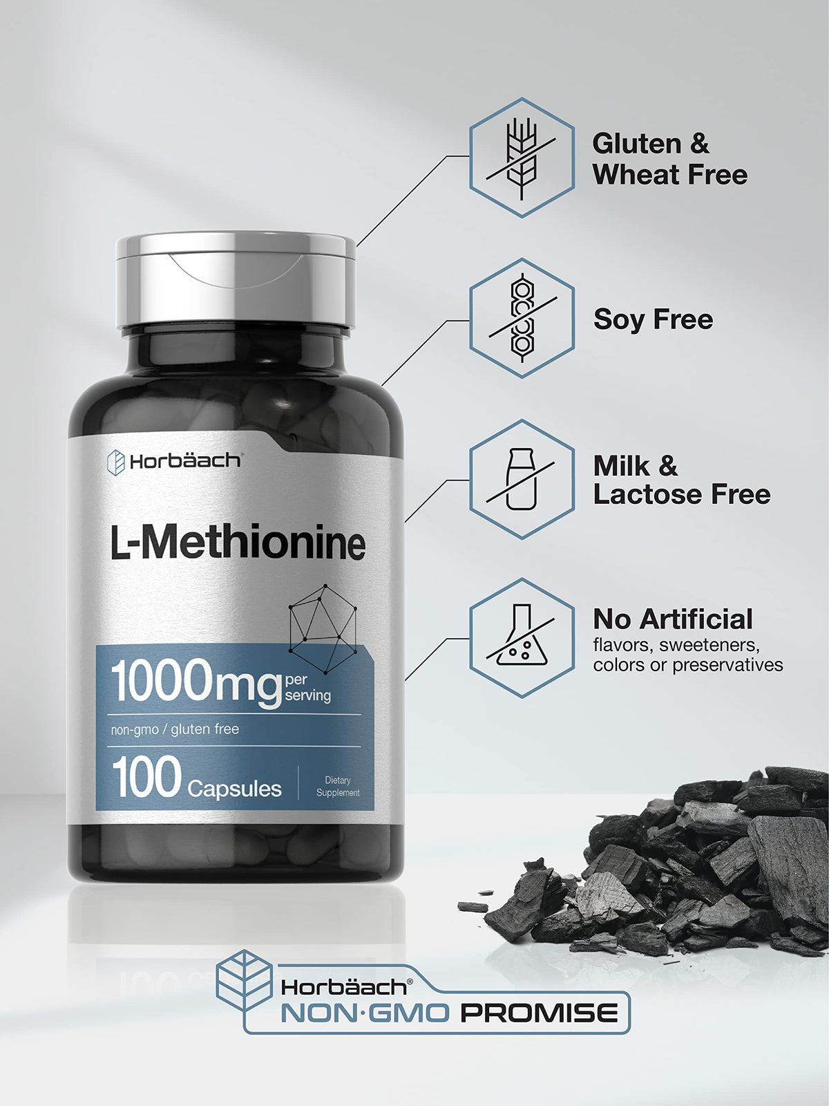 Horbäach L-Methionine 1000mg | 100 Capsules | Free Form Supplement