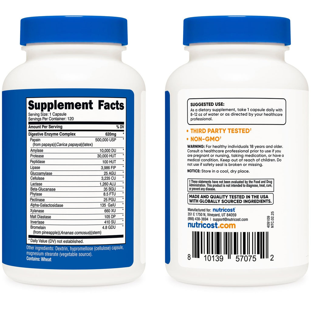 Nutricost Digestive Enzymes (620mg) 120 Capsules | Complete Digestive Enzyme Supplement