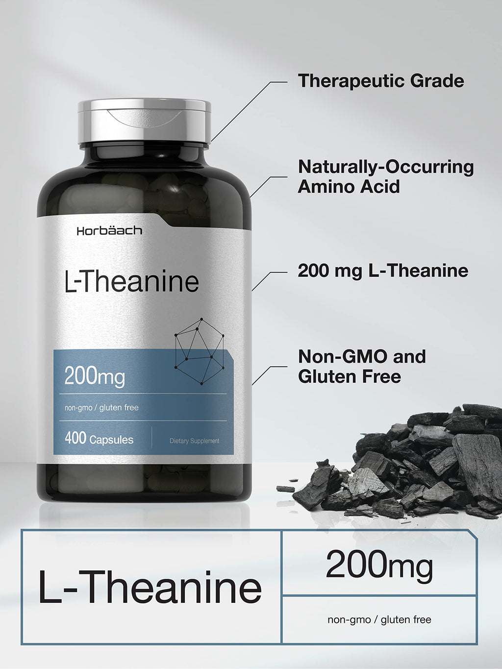 Horbäach L Theanine | 200mg | 400 Capsules | Value Size