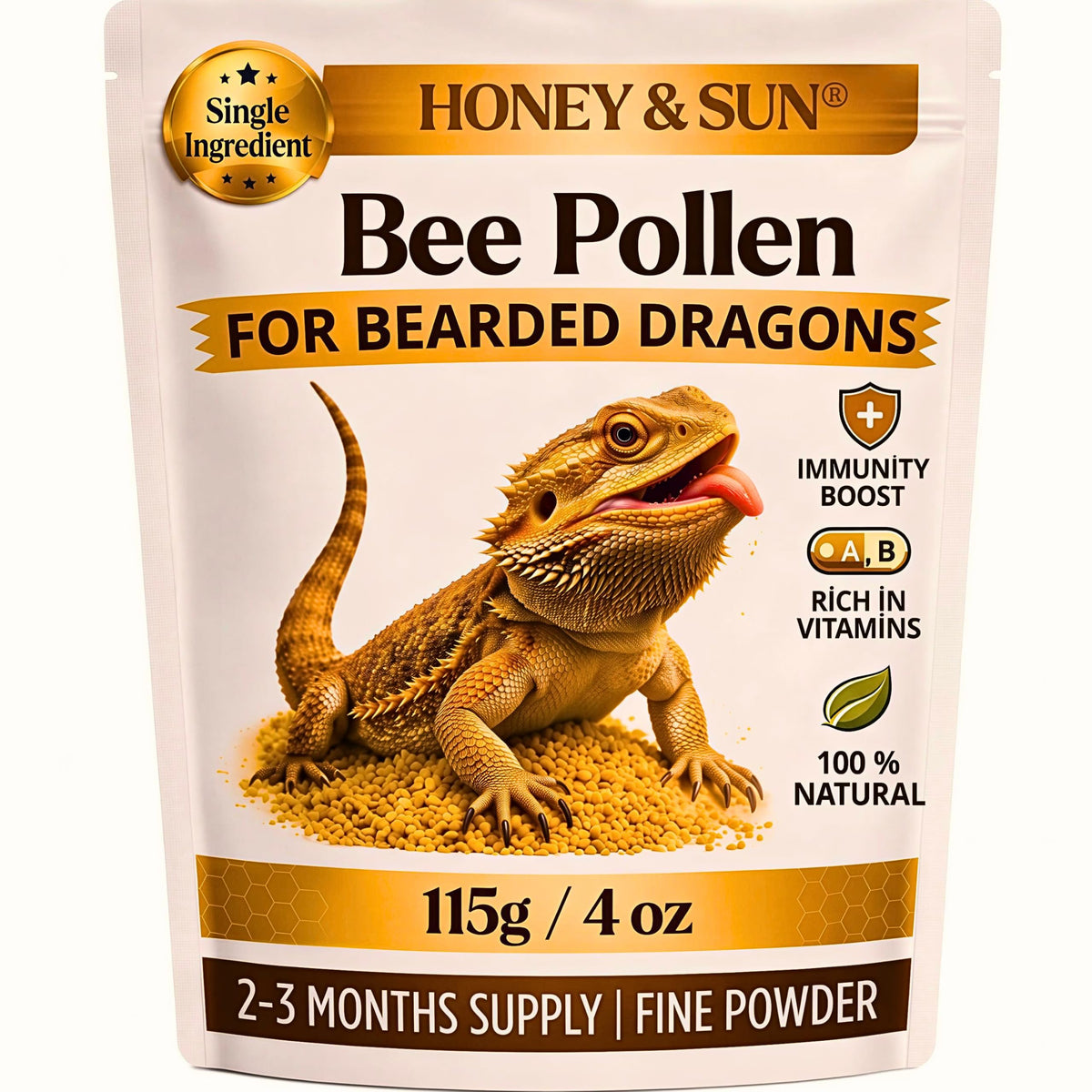 Organic Bee Pollen Powder for Bearded Dragons – HONEY&SUN 4oz Reptile Food