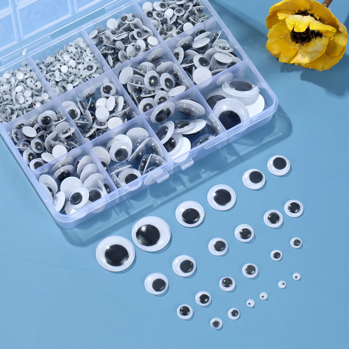 Bflaae 764pcs Black Wiggle Googly Eyes Self Adhesive, 4mm 6mm 8mm 10mm 12mm 15mm 20mm Large and Small Googly Eyes for Crafts