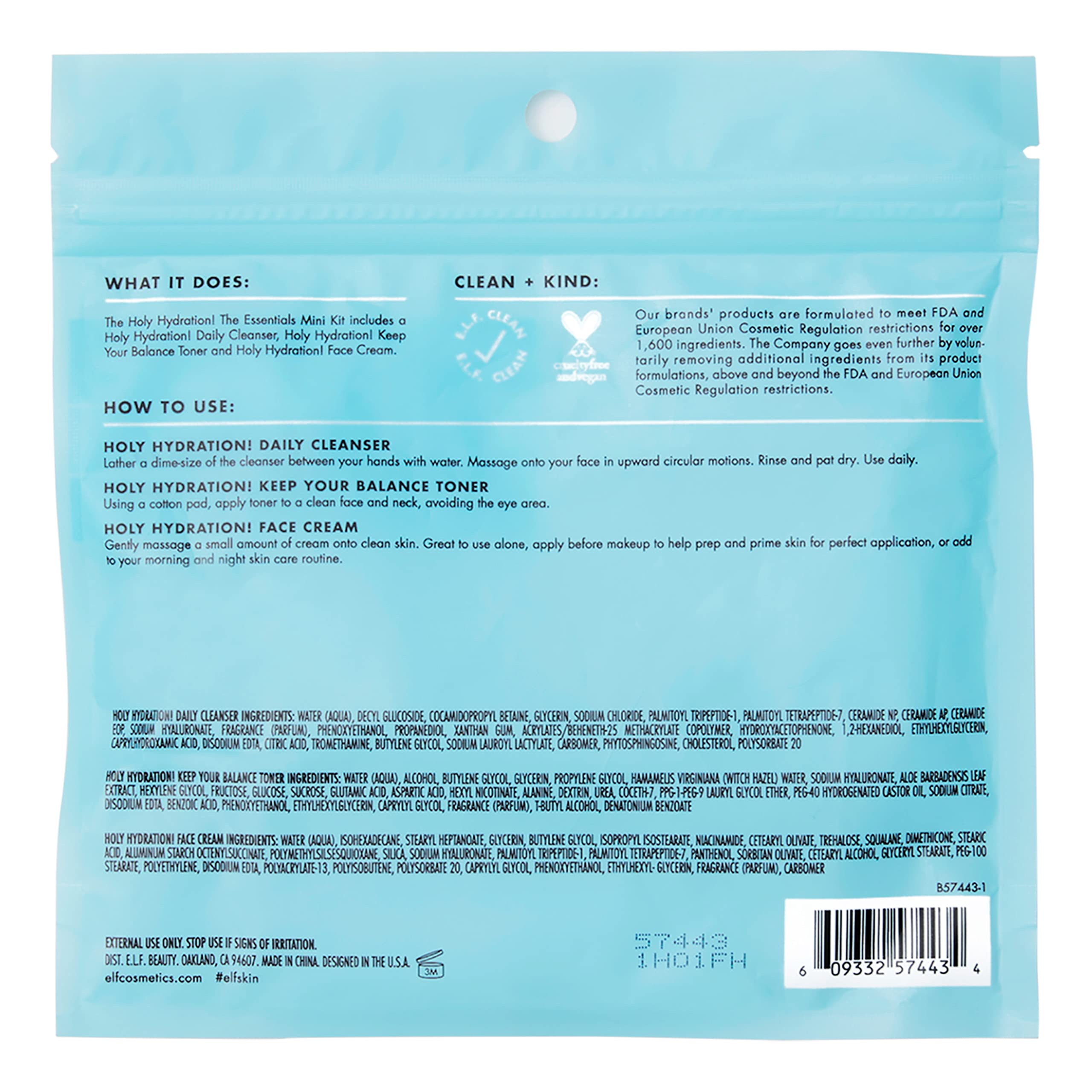 Buy now e.l.f. Skin Holy Hydration! The Essentials Mini Kit, Cleanser, Toner & Moisturizer for Hydrated & Balanced Skin, TSA-Friendly Sizes at indiglob india