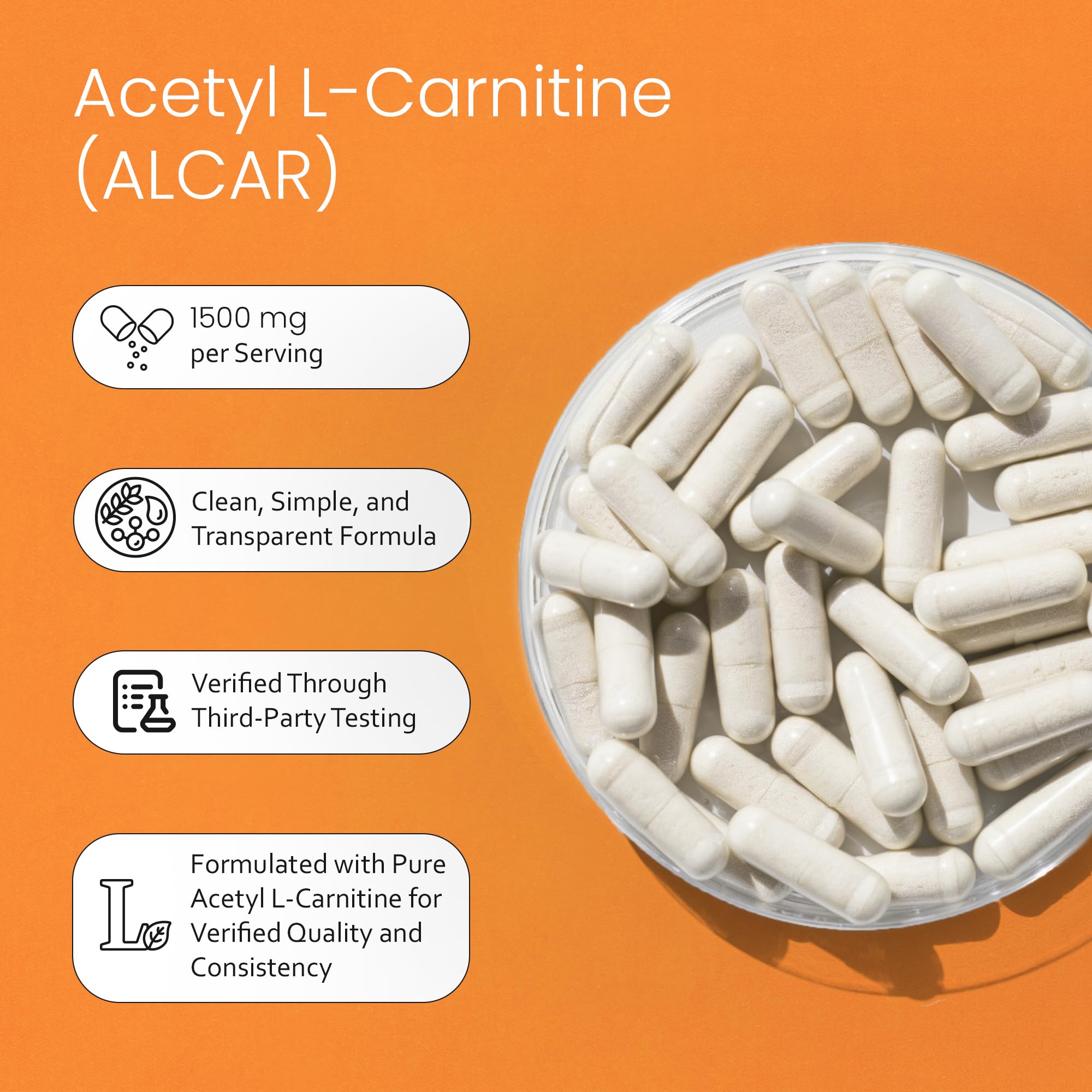 NaturaLife Labs Acetyl L-Carnitine (ALCAR) 1500 mg per Serving – 100 Capsules – Non-GMO, Gluten-Free, Vegan (2 Pack)
