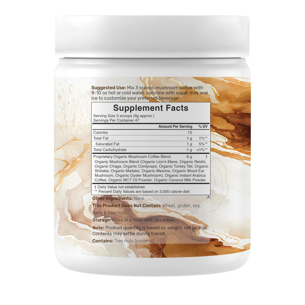 Organic Mushroom Coffee, 10oz – 10 Adaptogenic Mushrooms with Arabica Coffee + MCT Oil for Smooth Flavor – Turkey Tail, Lions Mane, Cordyceps, Chaga, Reishi – Immune, Energy,& Brain Support Supplement