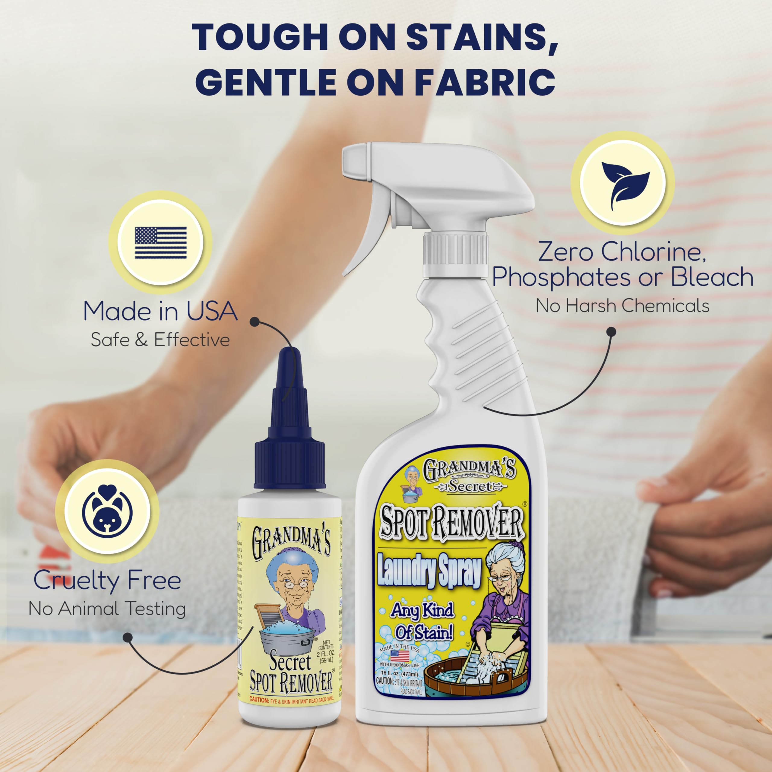 Buy now Grandma's Secret Spot Remover for Clothes - Chlorine, Bleach and Toxin-Free - Fabric Stain Remover Removes Oil, Paint, Blood and Pet Stains – 2 Ounce, Pack of 2 at indiglob india