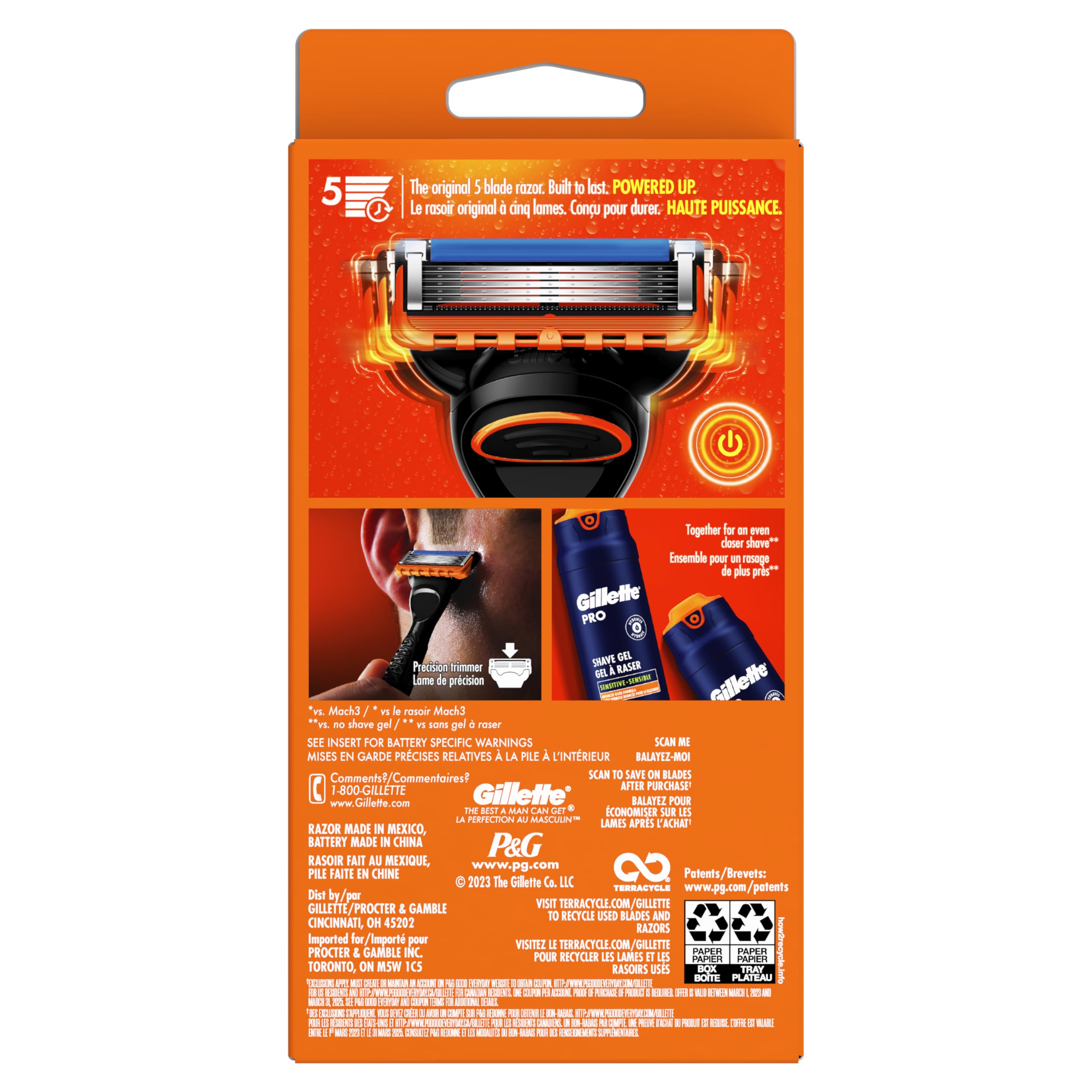 Gillette Fusion5 Power Razor for Men, 1 Gillette Power Razor Handle + 1 Blade Refill