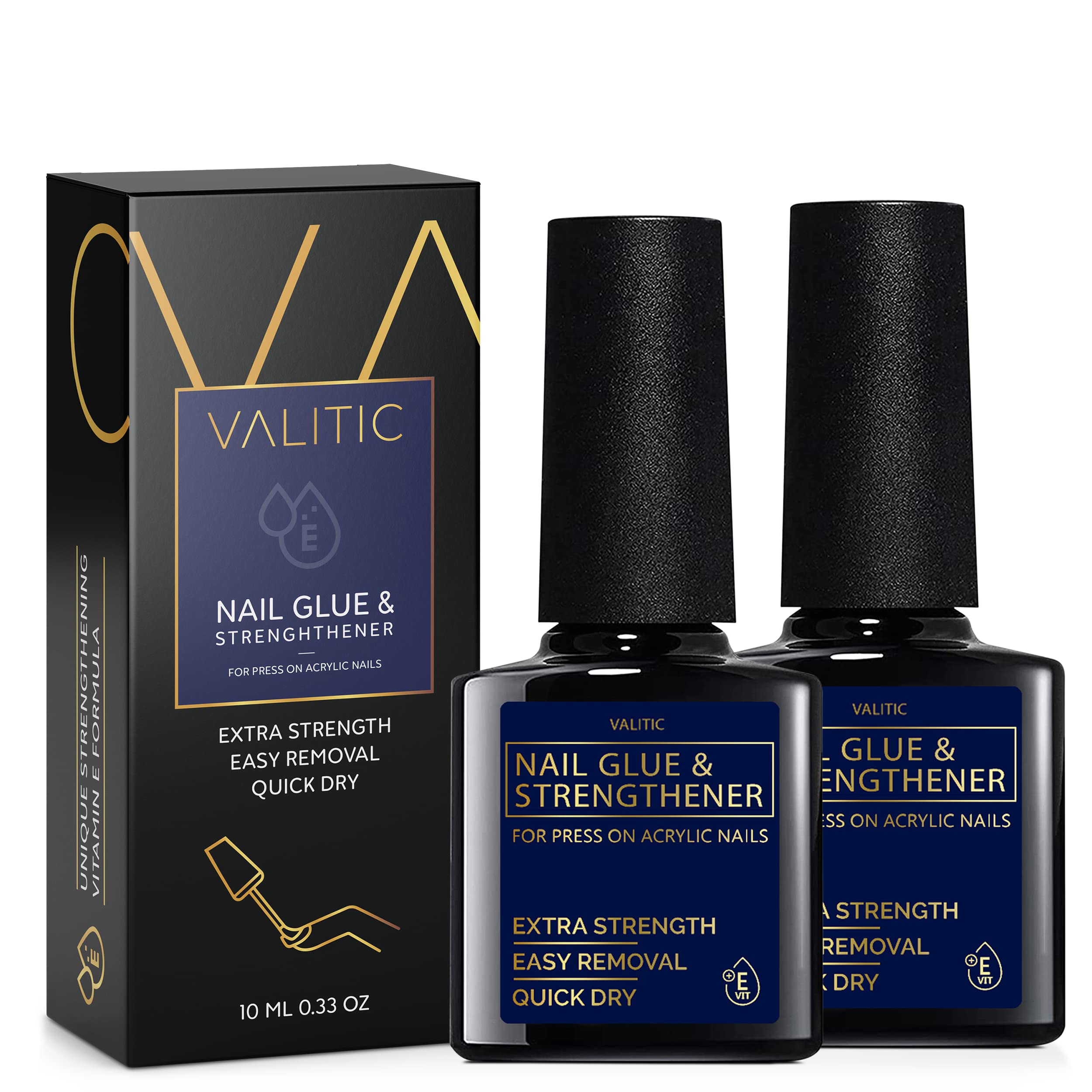 Valitic Strong Nail Glue and Strengthener - Quick Dry Brush On Gel for Long Lasting Nails - Adhesive Bond for False Nails - Strengthener for Nail Tips - 1 Pack