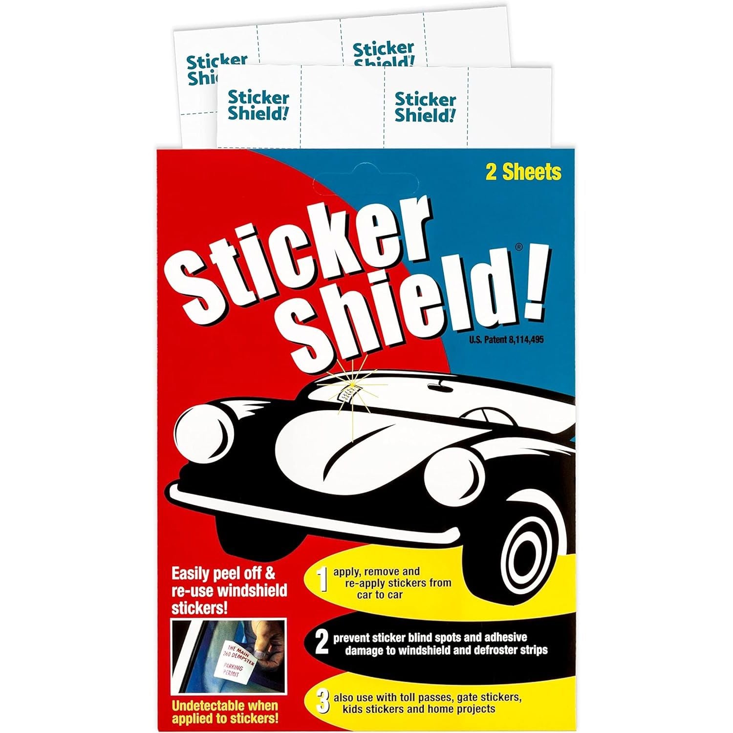 Buy now STICKER SHIELD - Windshield Sticker Applicator for Easy Application, Removal and Re-Application from Car to Car - 4 inch x 6 inch Sheets (2 Packs (4 Sheets Total)) 1 Pack (2 sheets total) at indiglob india