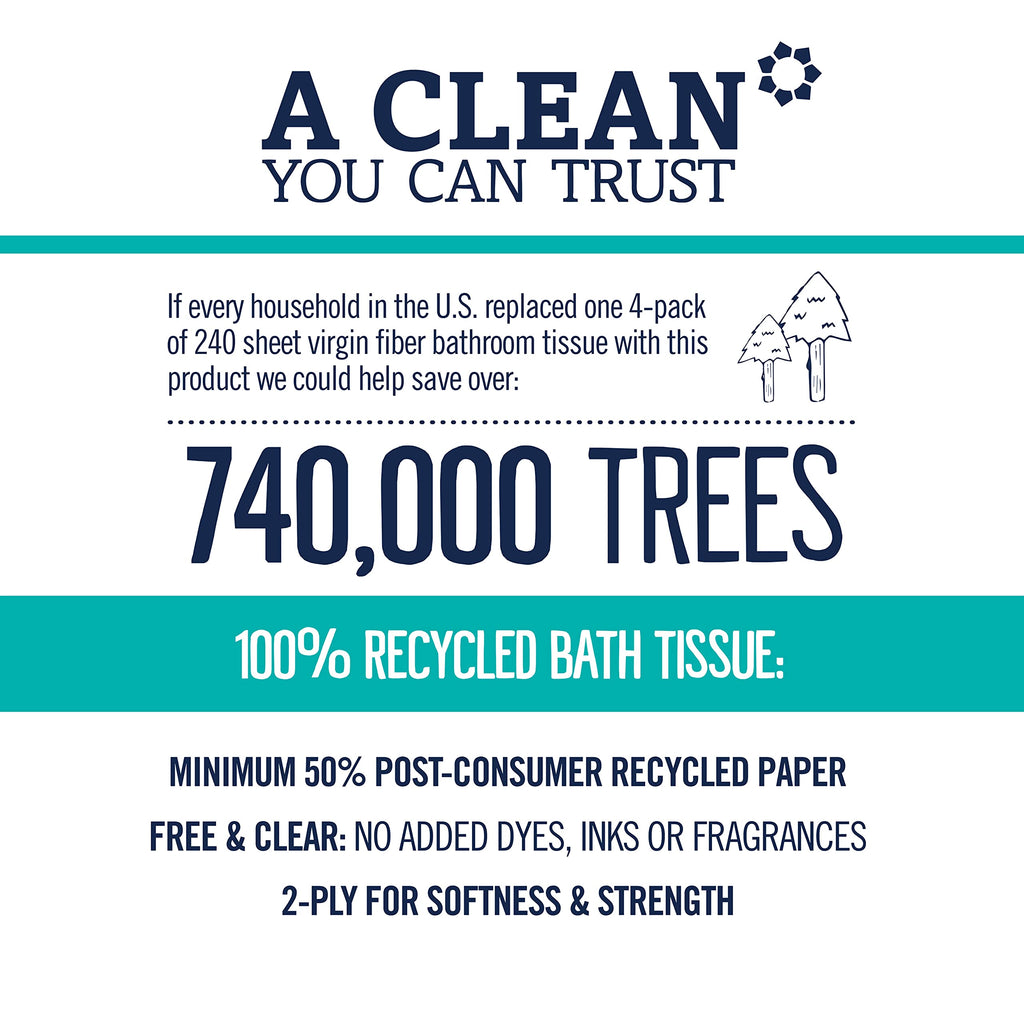 Seventh Generation Bath Tissue Toilet Paper Chlorine Free 2 Ply Toilet Paper 100% Recycled Paper 4 Count (Pack of 1)