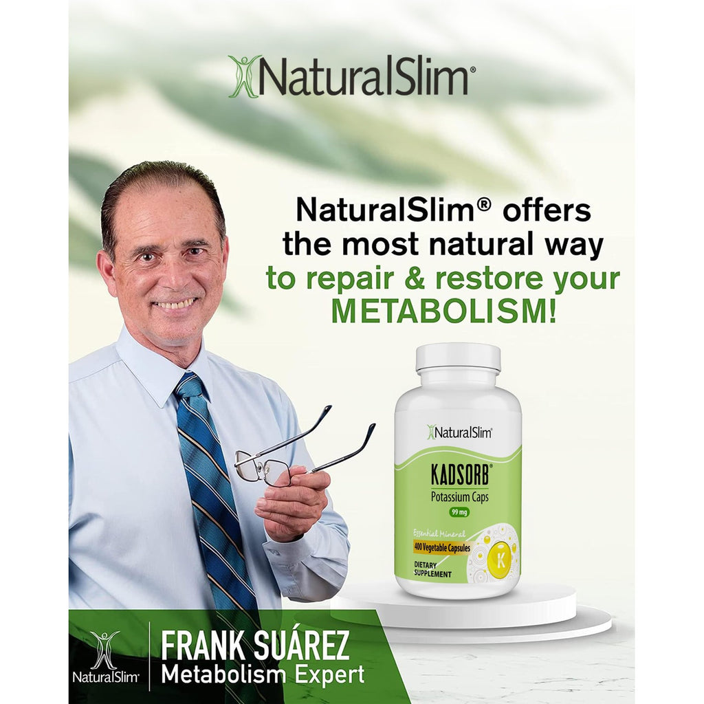 NaturalSlim Kadsorb Potassium Citrate Gluconate 99 mg, 400 Capsules 1 Pack | Supports Electrolyte Balance and Normal pH, Absorbable Potassium Supplements with Essential Minerals, Non GMO