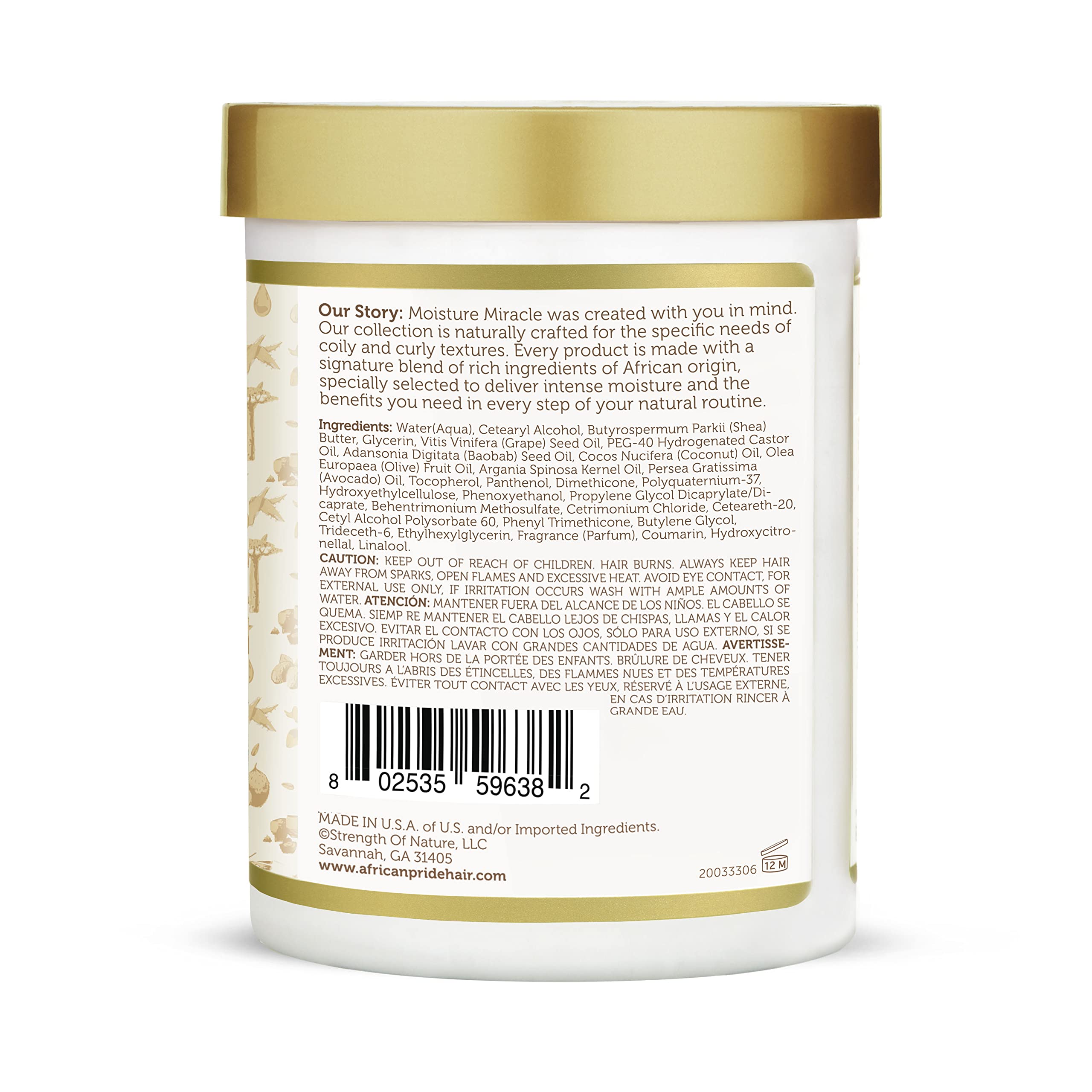 African Pride Moisture Miracle Coconut Oil & Baobab Oil Leave-In Hair Cream (3 Pack) - Provides Intense Moisture & Helps Repair Natural Coils & Curls, Hydrates & Strengthens, 18 oz