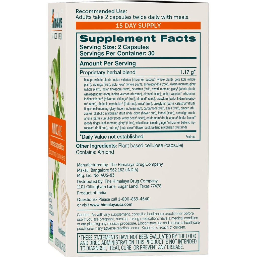 Buy now Himalaya MindCare - Nootropic Herbal Brain Supplements for Memory and Focus Support - Vegan, Non-GMO, Gluten Free, 1170 mg, 60 Capsules at indiglob india