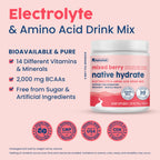 NativePath Hydrate Electrolyte Powder, Mixed Berry, 30 Servings | 14 Vitamins & Minerals, 9 Aminos & 2000mg BCAAs, Zero Sugar, Supports Hydration & Recovery, Stevia, Keto