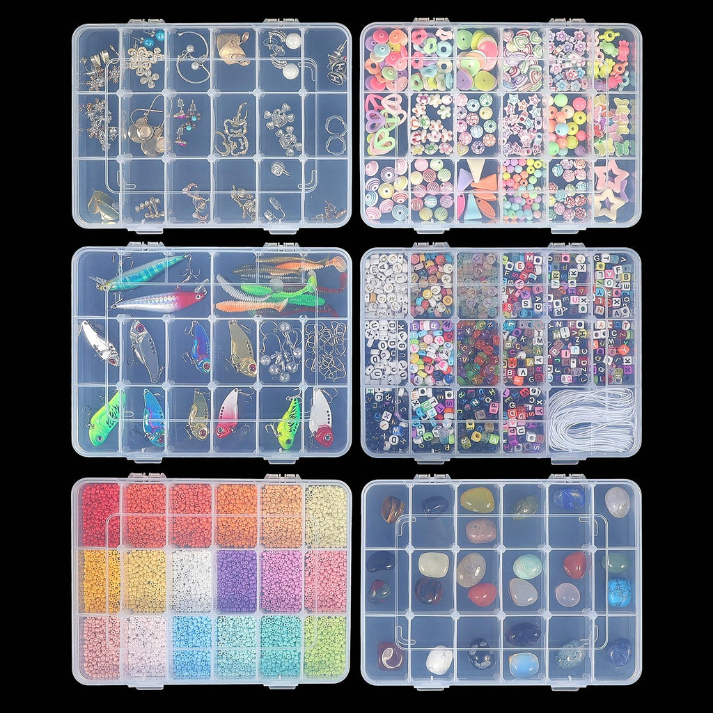 CGCG 3-Pack 18-Grid Clear Plastic Beads Organizer Box 7.9x5.8