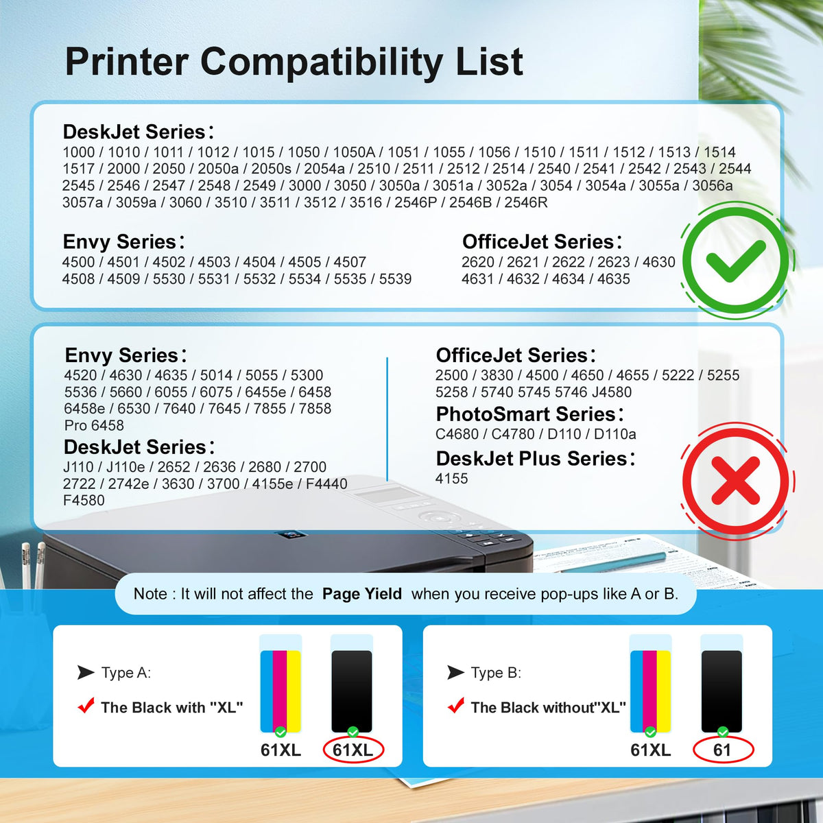 61XL Ink Cartridge Replacement for HP Ink 61 for HP 61 Ink Works with HP Envy 4500 5530 5534 4502 Deskjet 1000 1010 2540 3000 3510 Officejet 4630 4635 Printer (2 Pack)