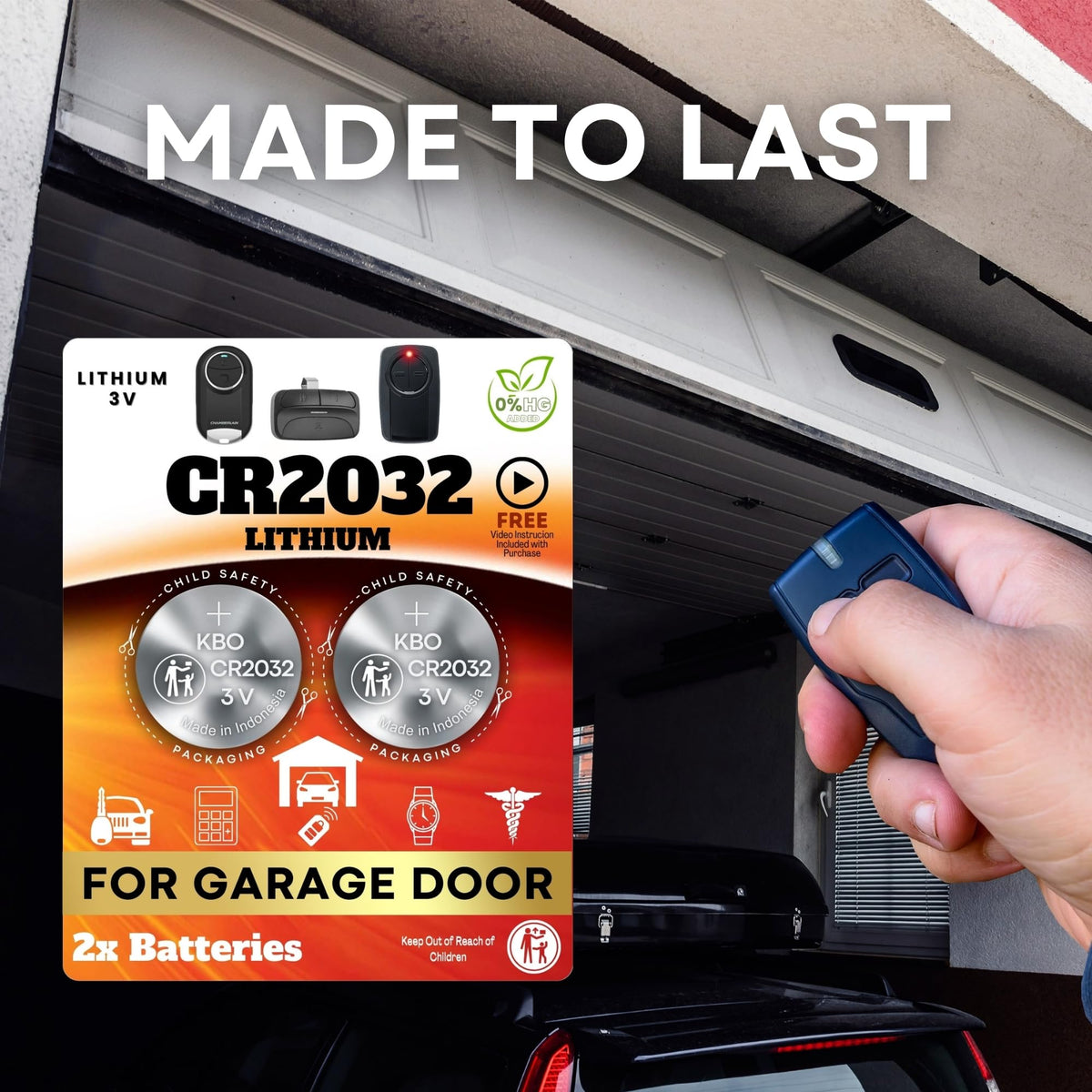 Garage Door Opener Battery - 2 Pack CR2032 Button Lithium 3V Packaging May Vary Replacement Power for Major Remotes, Keypads, Sensors