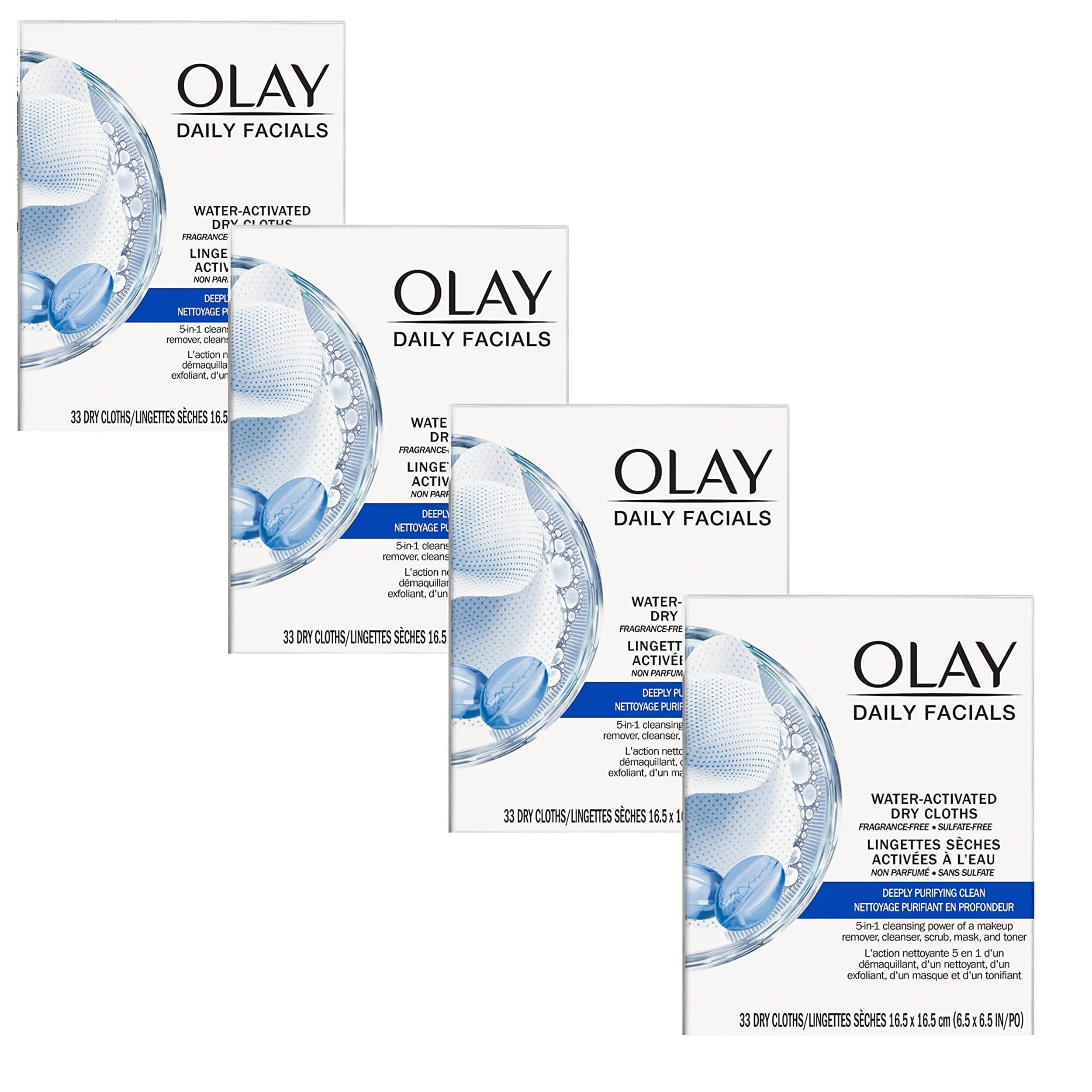 Olay Makeup Remover Wipes, Daily Facials Deep Clean Face Cleanser for Normal to Oily Skin, Alcohol & Fragrance Free, Soft Face Wash Towels, Travel Essentials for Women, Convenient Dry Cloths, 66 ct