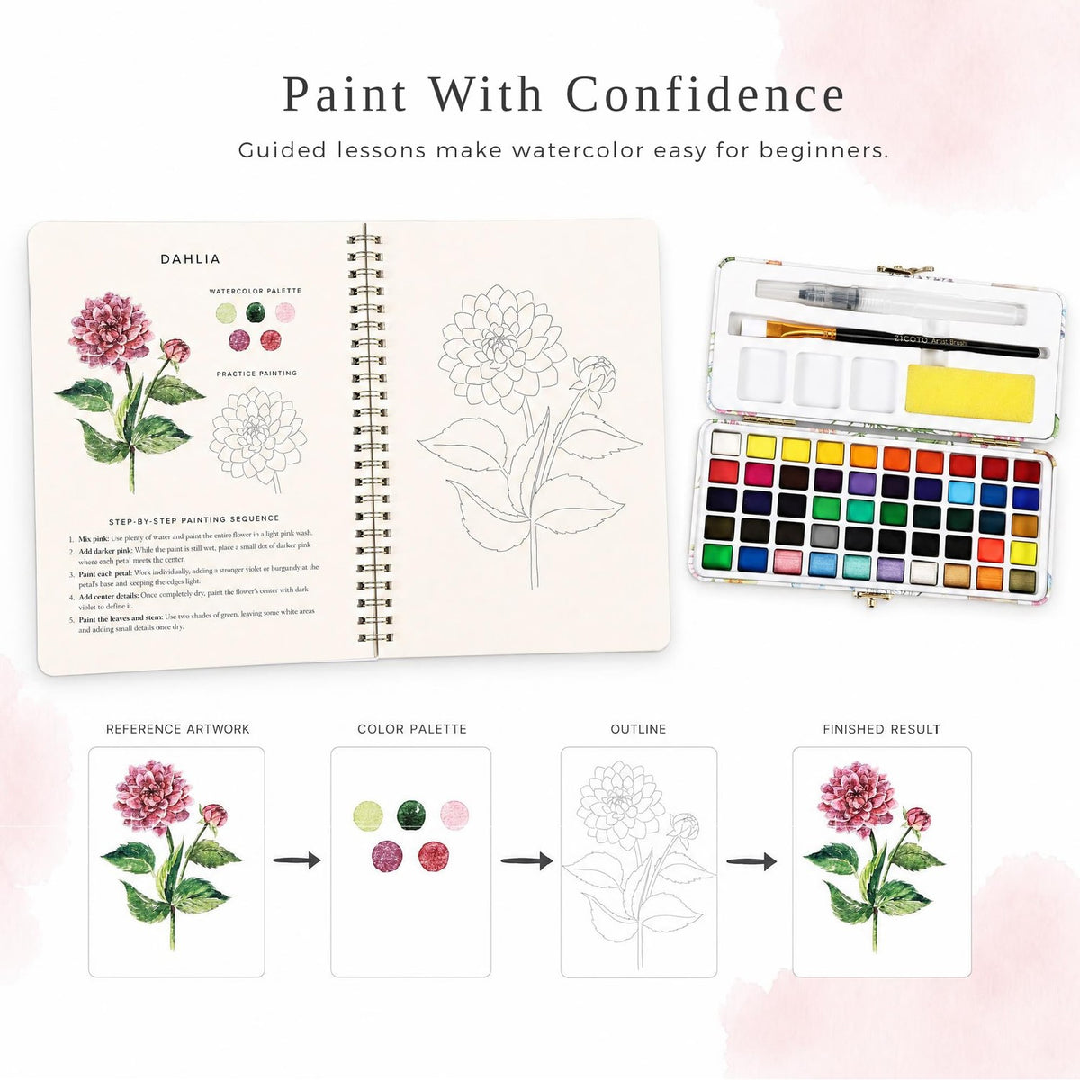 Beautiful Watercolor Workbook Paint Set for Beginners - Palette Kit
