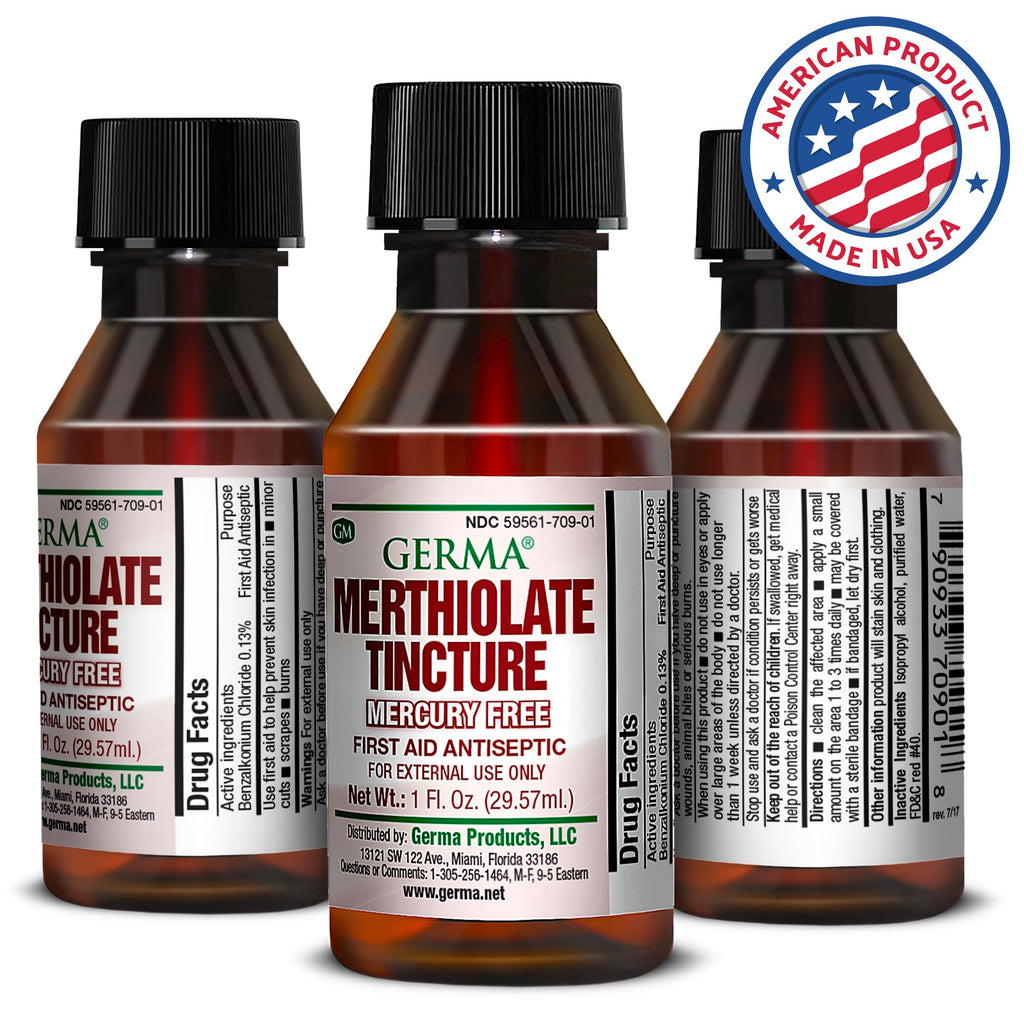 Germa Merthiolate Tincture - 1 oz - Mercury-Free First Aid Antiseptic for Minor Cuts and Scrapes