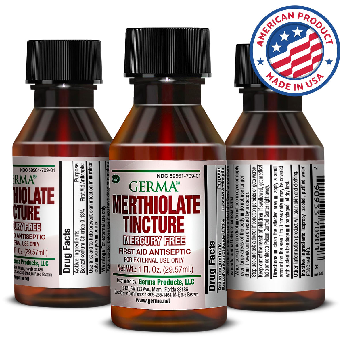Germa Merthiolate Tincture - 1 oz - Mercury-Free First Aid Antiseptic for Minor Cuts and Scrapes