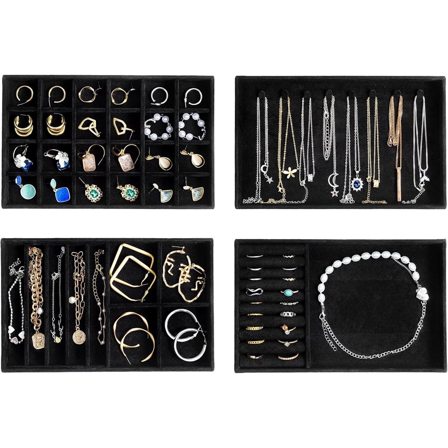Buy now ProCase Stackable Jewelry Organizer Trays for Drawers, Jewelry Drawer Inserts Container Display Case Storage for Earring Necklace Rings Bracelet with Removable Dividers -Grey, 4 Layers 4 Layers Allblack at indiglob india